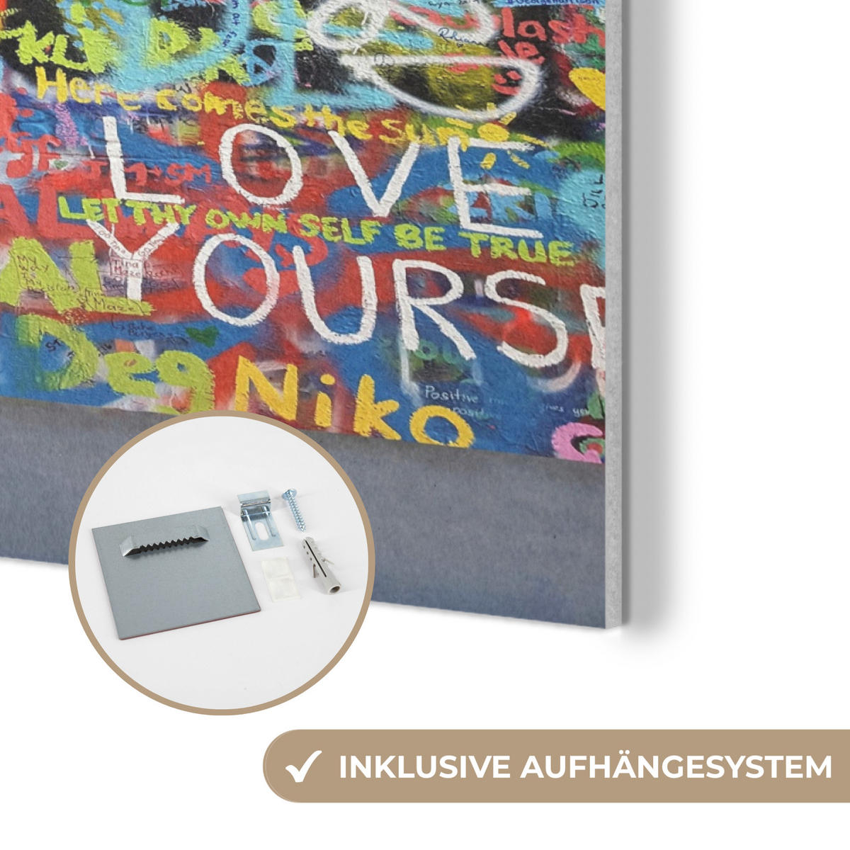 AKUSTIKBILD Graffiti - Junge - Ilussie - Straßenkunst Wanddeko 70x50 cm - Hellgrau, Kunststoff (70/50/0.9cm) - MuchoWow