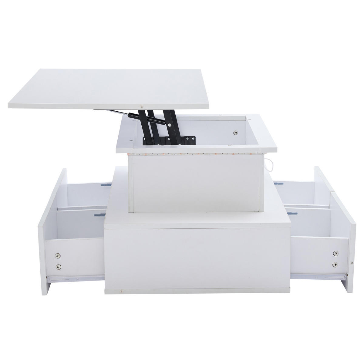 COUCHTISCH 90/55/41 cm weiß mit LED-Beleuchtung und 4 Schubladen - Weiß, Holzwerkstoff (90/55/41cm) - OKWISH