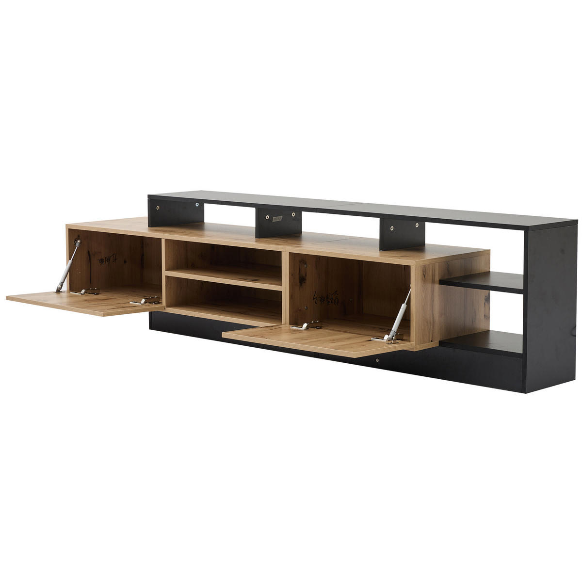 TV ormarić 190/40/48,5 cm crni i hrast od iverice s LED rasvjetom i otvorenim pretincima - crna, drvni materijal (190/48.5/40cm) - OKWISH