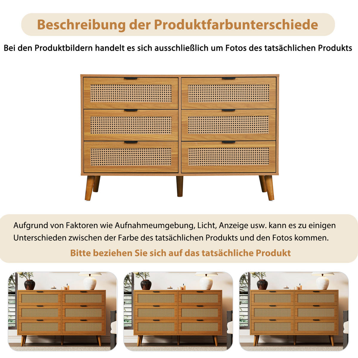 KOMMODE 120/40/76,5 cm mit 6 Schubladen, Metallgriffen und Retro-Design, Walnuss - Naturfarben, Holzwerkstoff (120/76.5/40cm) - Redom