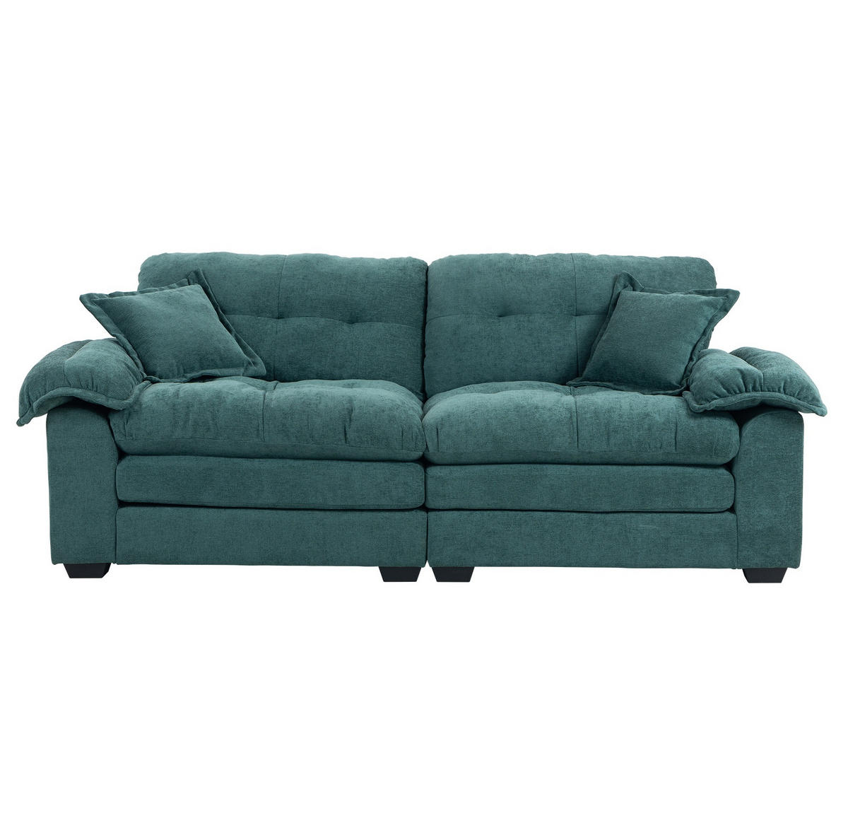 POHOVKA 214/89/93 cm zelená z čalounění s hlubokým sezením a dvouvrstvými polštáři - zelená barva, textil (90.1/87.6/213.4cm) - OKWISH