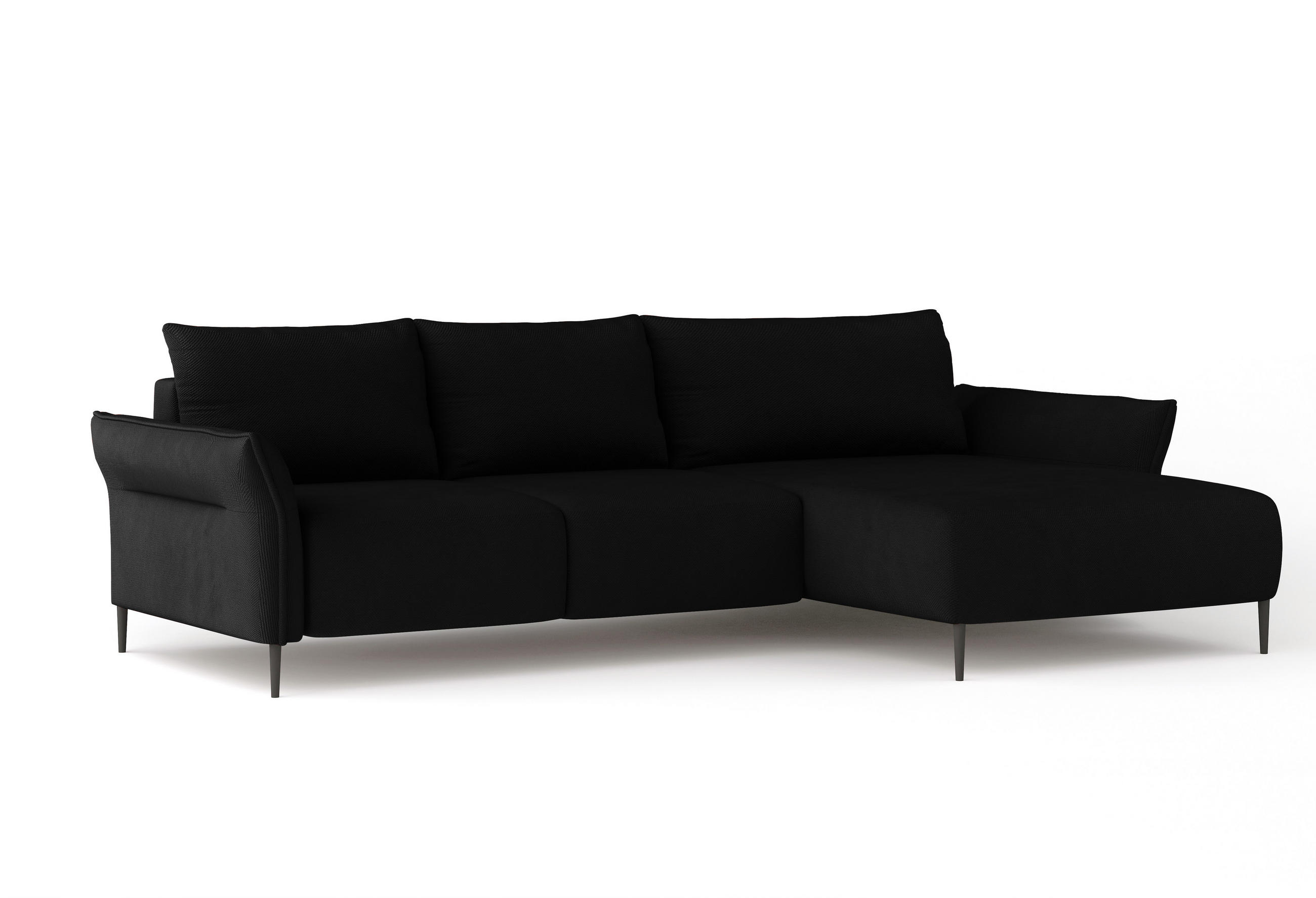 ECKSOFA LUIS 255x165cm, Schlaffunktion, Stauraum, Boxspring, Schwarz, Rechts - Schwarz, Holz/Textil (255/164cm) - DomoHome
