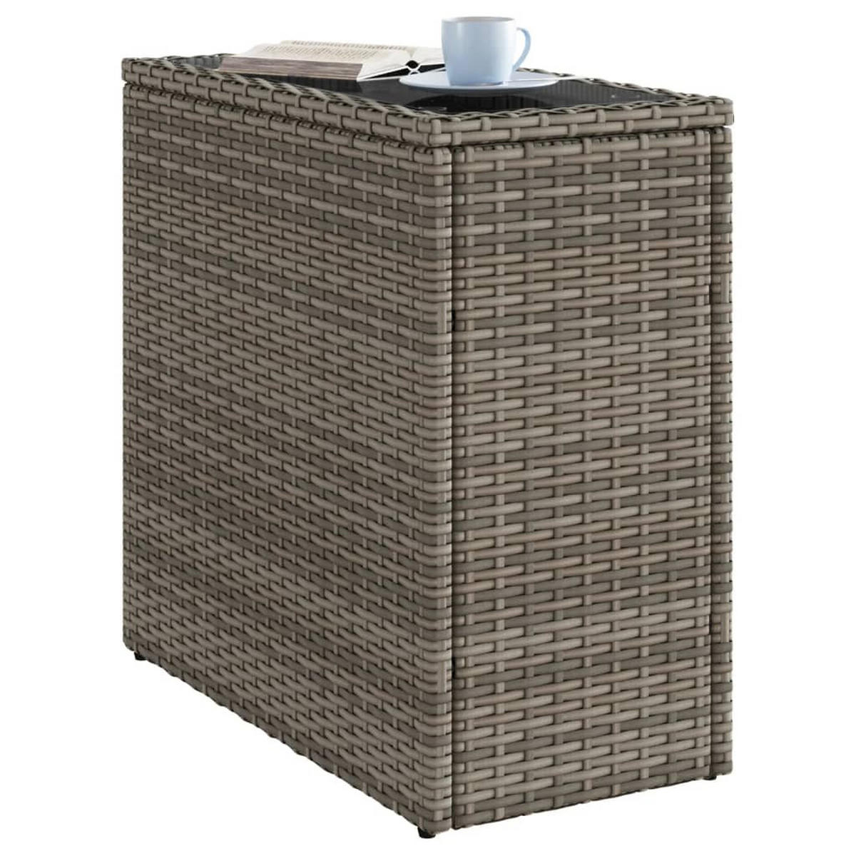 GARTEN-BEISTELLTISCH Mit Glasplatte Grau 58/27,5/55 Cm Rattan - Grau, Kunststoff (58/27.5/55cm) - vidaXL