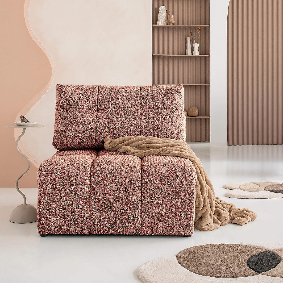 SESSEL/MITTELELEMENT - Strukturstoff - Beige/Rot, Kunststoff/Textil (96/94/96cm) - home24