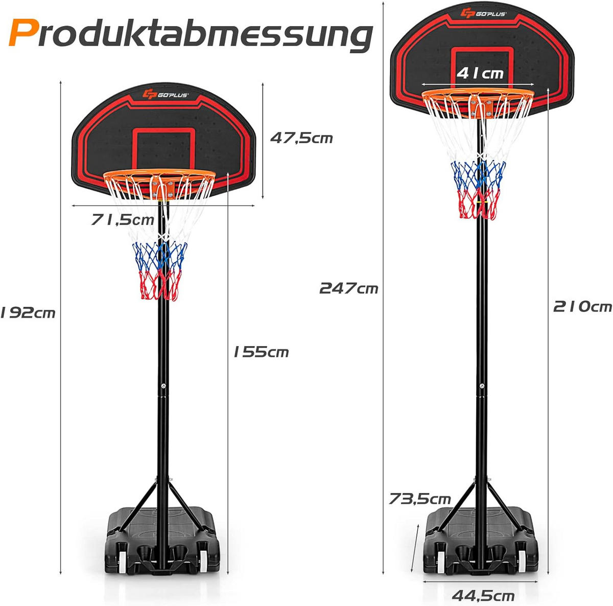 BASKETBALLKORB Schwarz - Schwarz, Metall (44.5/73.5cm) - COSTWAY
