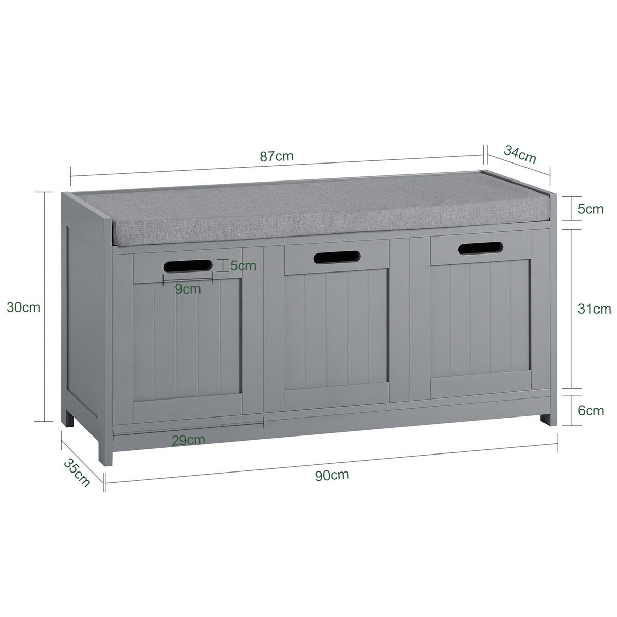 SCHUHBANK Grau - Grau, Holzwerkstoff (90/45/35cm) - SoBuy