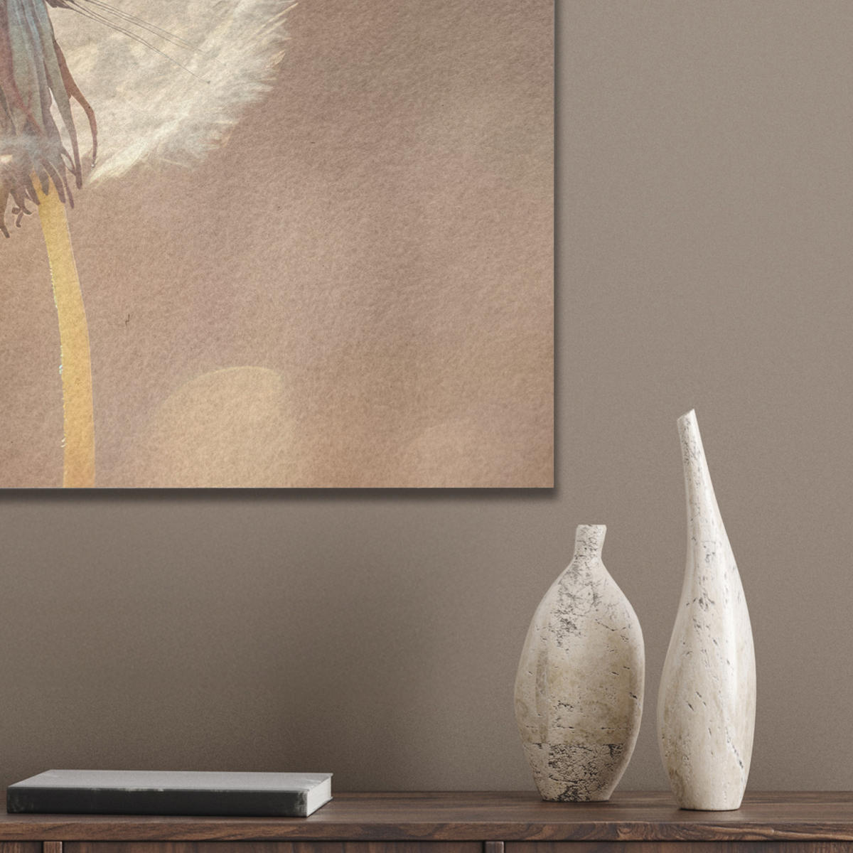 AKUSTIKBILD Löwenzahn - Beige - Natur - Blume Wanddeko 70x50 cm - Hellbraun, Kunststoff (70/50/0.9cm) - MuchoWow