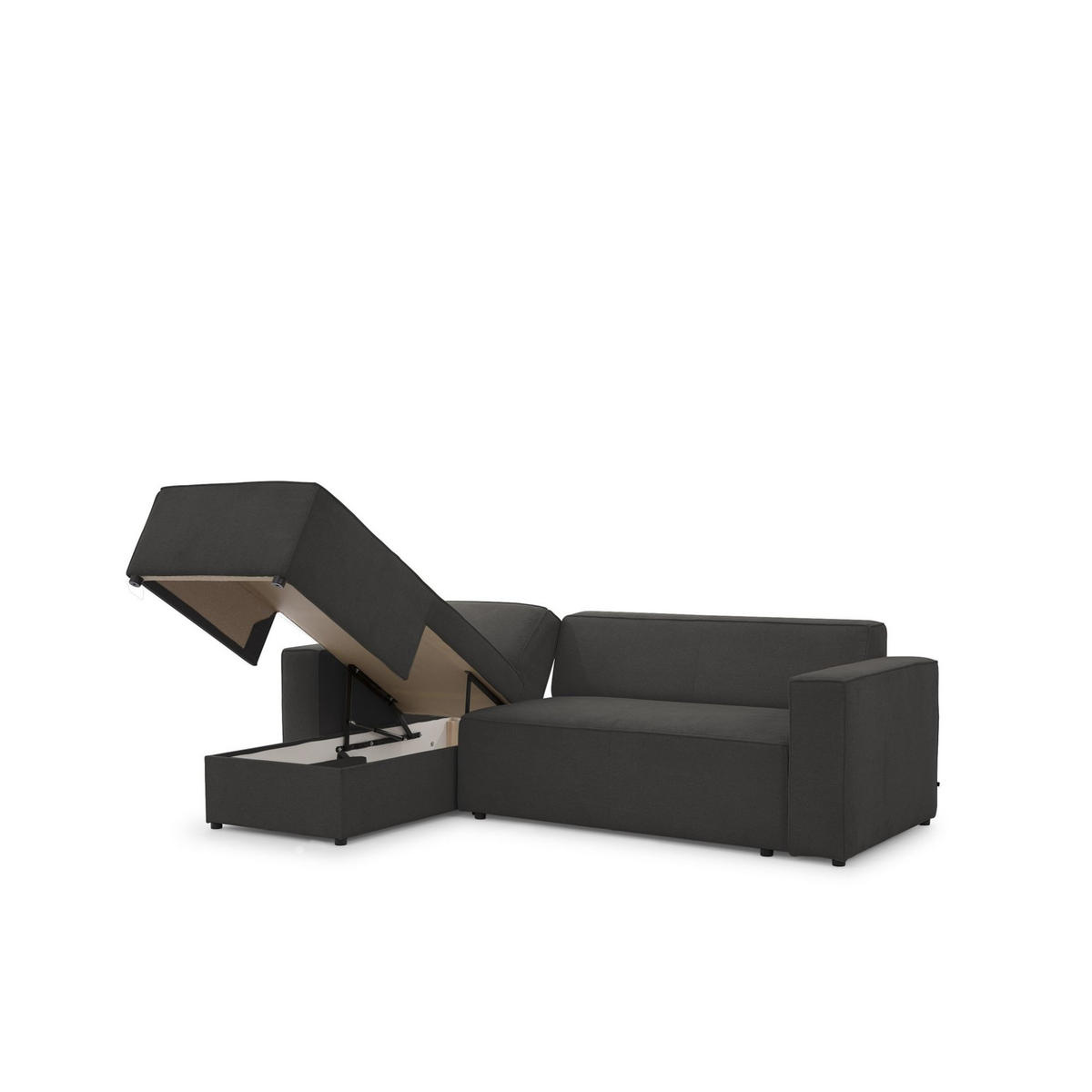 ECKSOFA Schlafsofa Waldo In Stoff Poso - Schwarz, Holzwerkstoff/Textil (260/173cm) - Fun Möbel