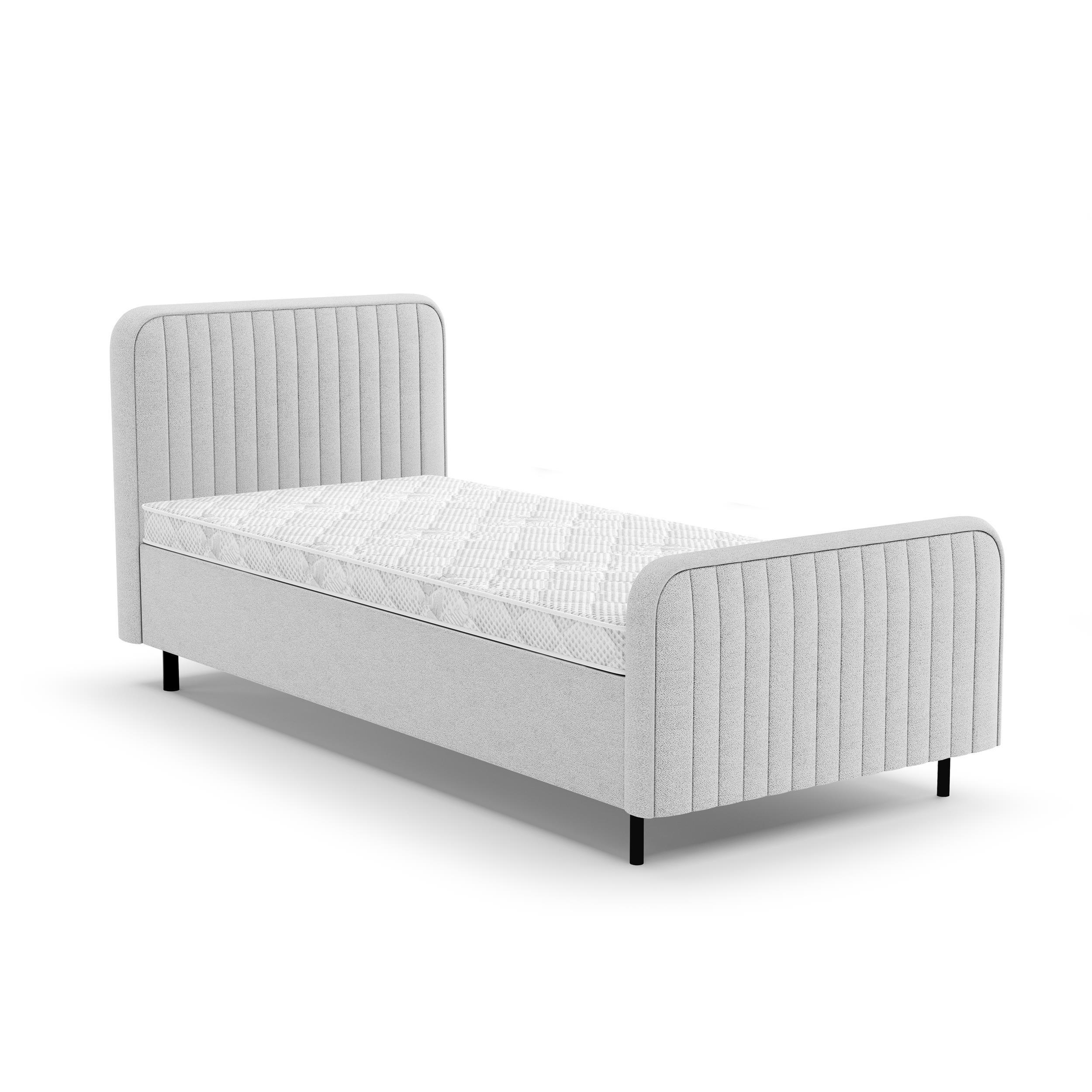 Beautysofa ČALOUNĚNÁ POSTEL Lami 90x200, jednolůžko s úložným prostorem a pěnovou matrací 10 cm, světle šedá