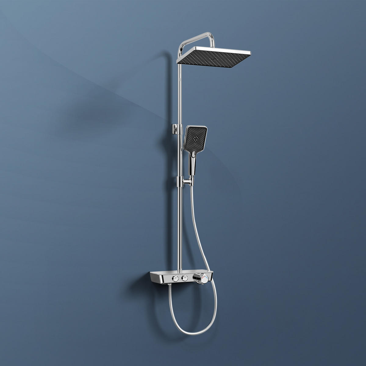 ÜBERKOPFBRAUSESET mit Thermostat, Kopfbrause und 3 Strahlarten Handbrause, Chrom, 114,2/30,3/46 cm - Chromfarben, Metall (30.3/114.2/46cm) - EMKE