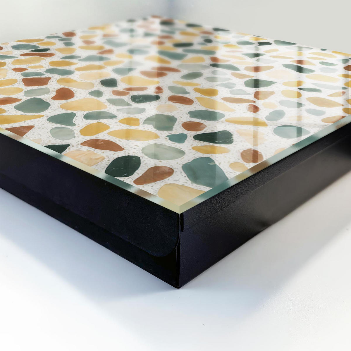 SCHLÜSSELBOX Schwarz 30x30 cm- Türöffnung nach rechts - Kieselsteinmosaik - Gelb, Metall (30/30/5cm) - TULUP