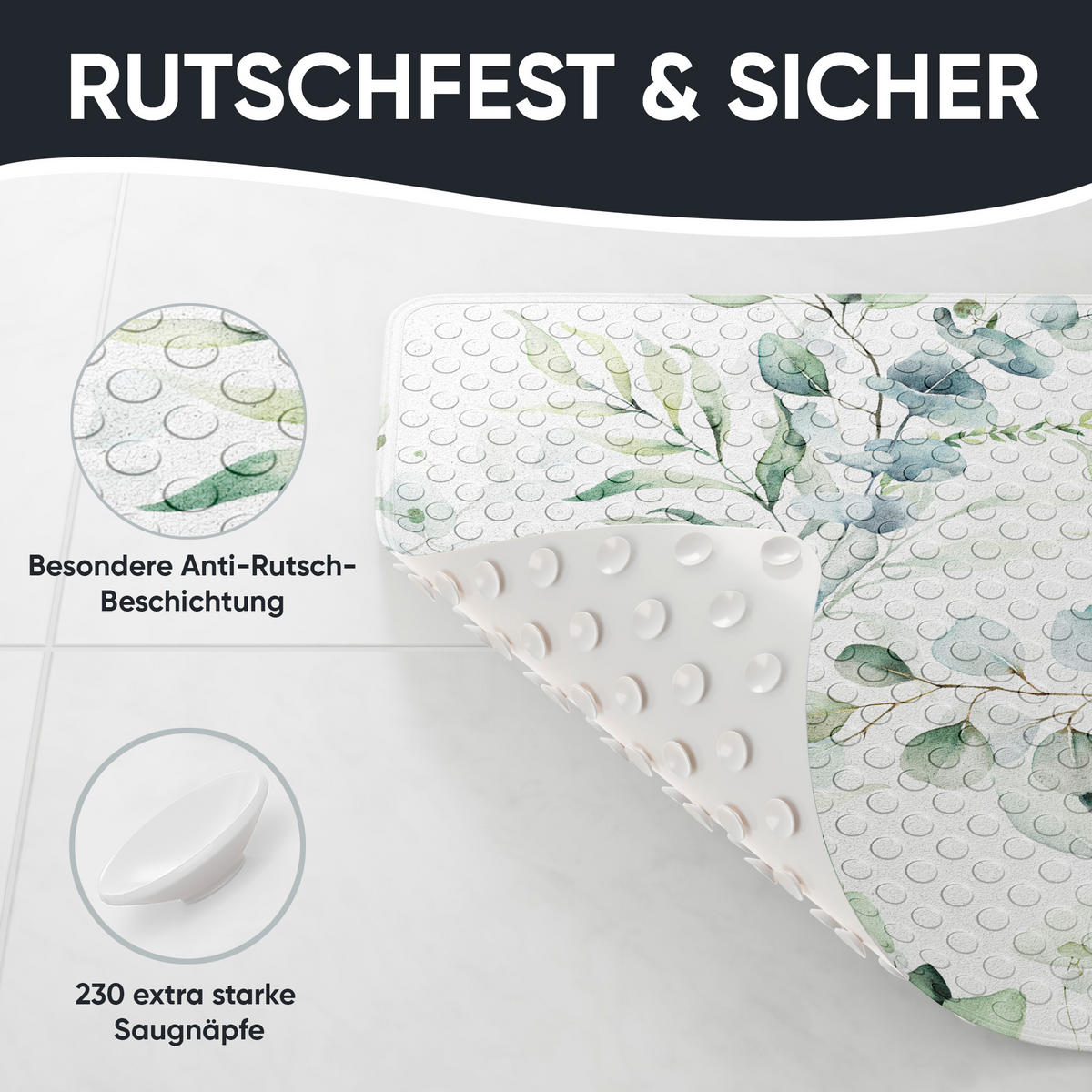 BADEMATTE Eukalyptus - Weiß, Kunststoff (53/53cm) - Sanilo