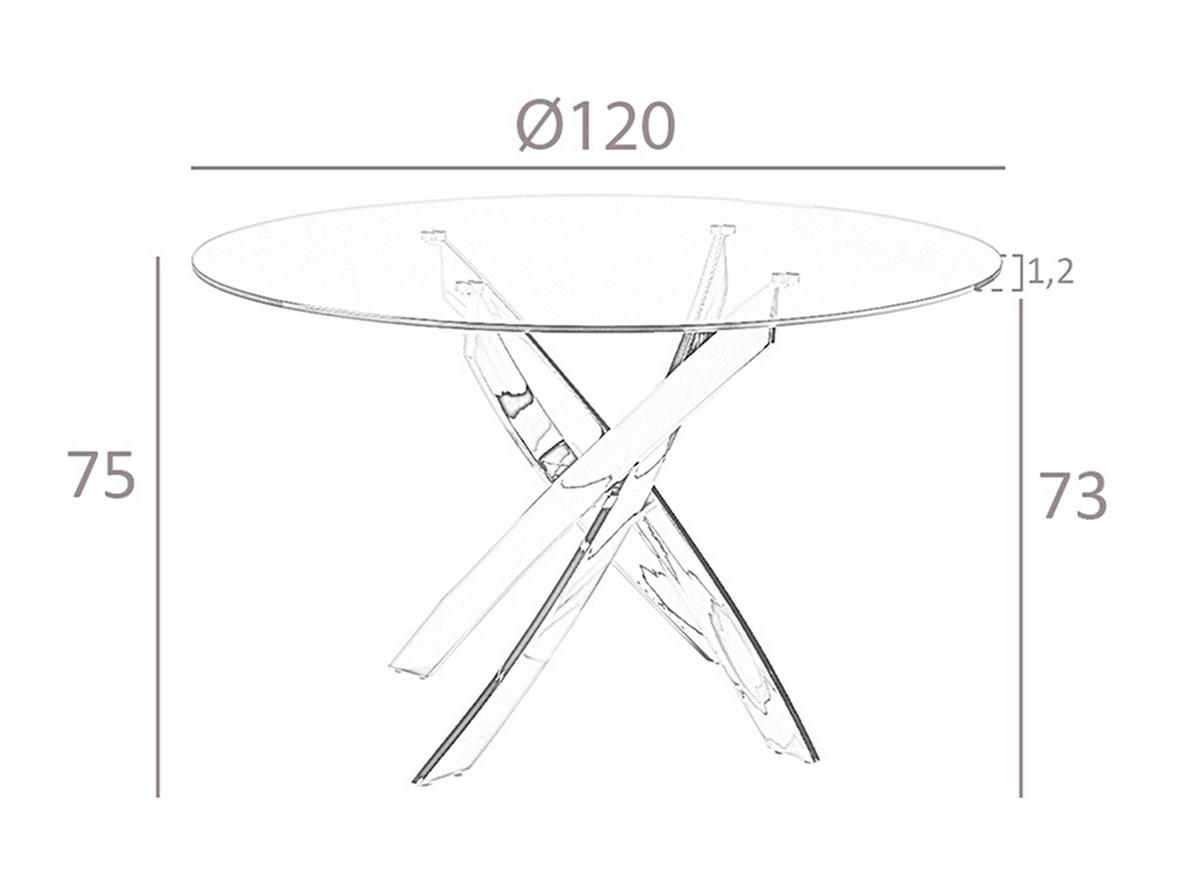 ESSTISCH Rund Glas Stahl Ø120/75 cm - Edelstahlfarben/Transparent, Glas/Metall (120/120/75cm) - ANGEL CERDA