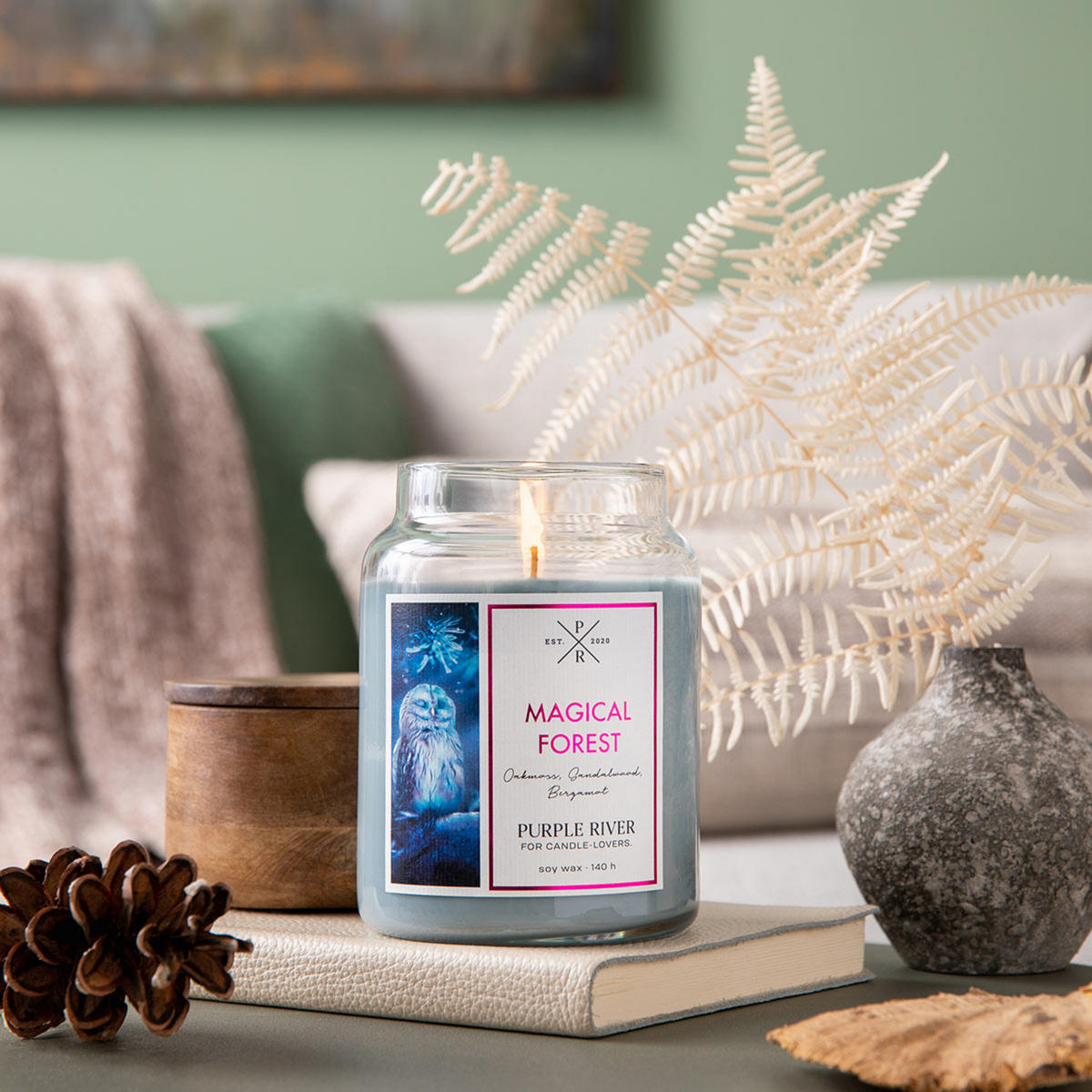 DUFTKERZE Purple River - Weiß, Naturmaterialien/Glas (18cm)