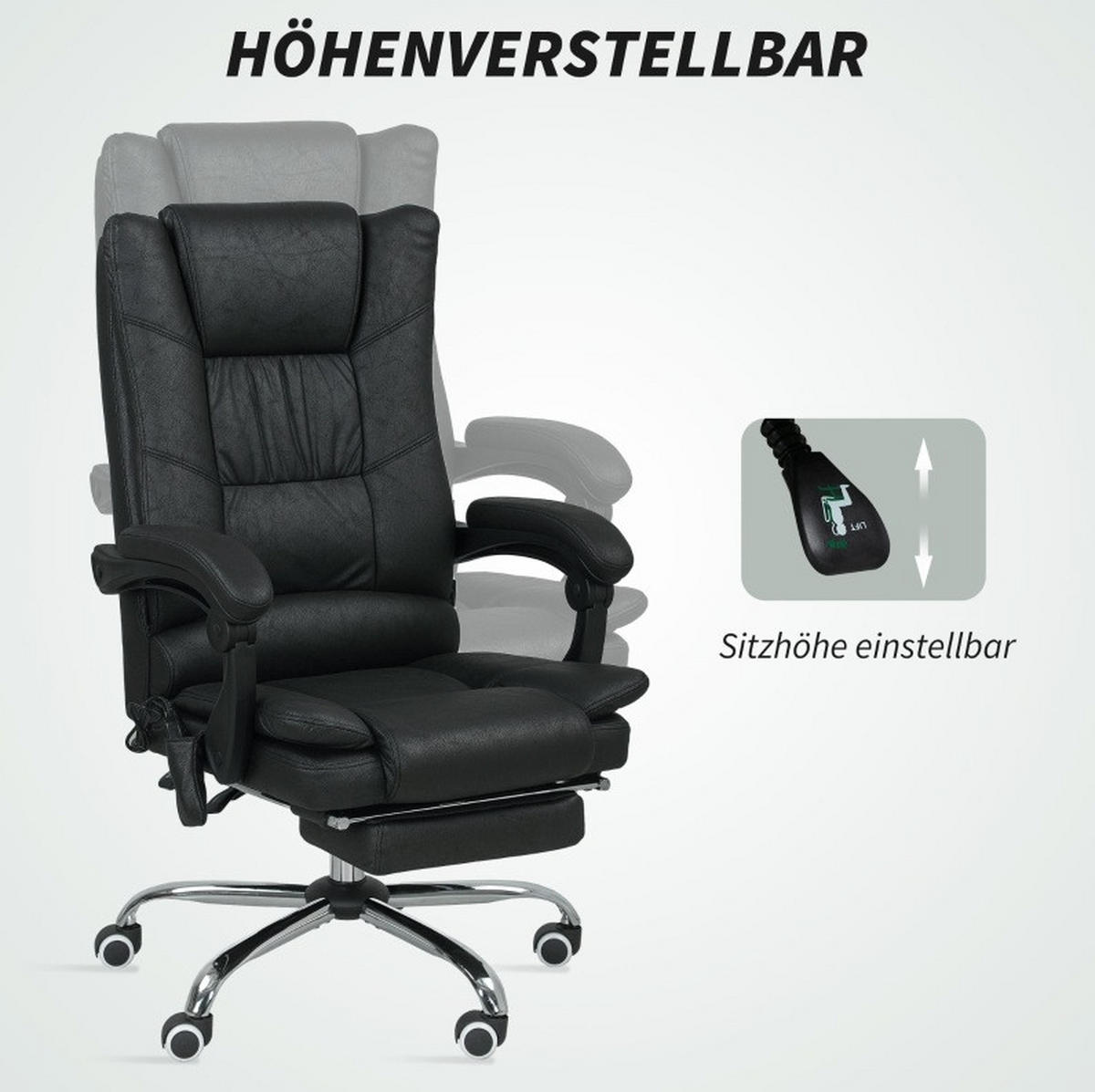 BÜROSTUHL mit Massagefunktion 64 x 70 x 110-118 cm Schwarz - Schwarz, Kunststoff (70/118/64cm) - Meubliv