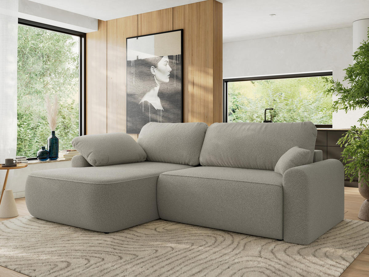 ECKSCHLAFSOFA CUBO L Hellgrau Boucle - links - Hellgrau/Schwarz, Kunststoff/Textil (273/187cm) - MKS