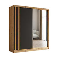 SCHWEBETÜRENSCHRANK Neli 200 cm mit Lamellen und Spiegel 2-türig, Artisan, schwarz, Lamelle Artisan - Schwarz/Braun, Kunststoff (200/216/61cm) - Margaret Hadas24