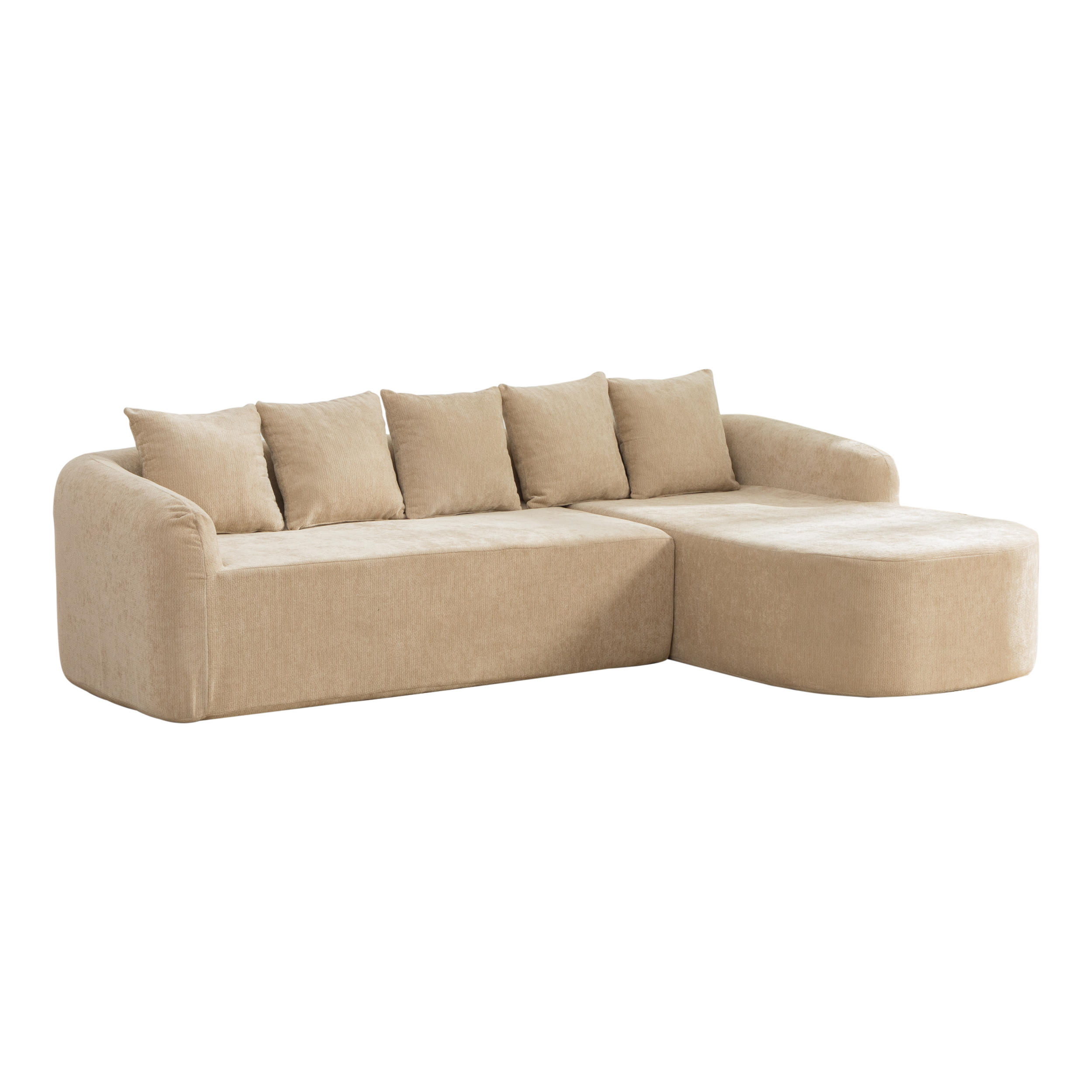 ECKSOFA Chenille Hellkhaki mit Kissen - Hellbraun, Textil (270/172cm) - WISHDOR