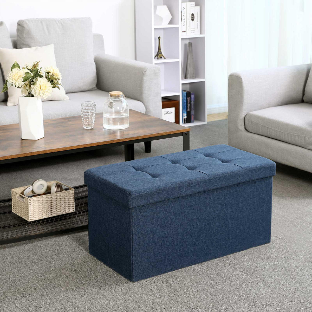 SITZTRUHE SITZBANK INDUSTRIE-DESIGN - Blau, Holzwerkstoff (38/38/76cm) - Hansiro