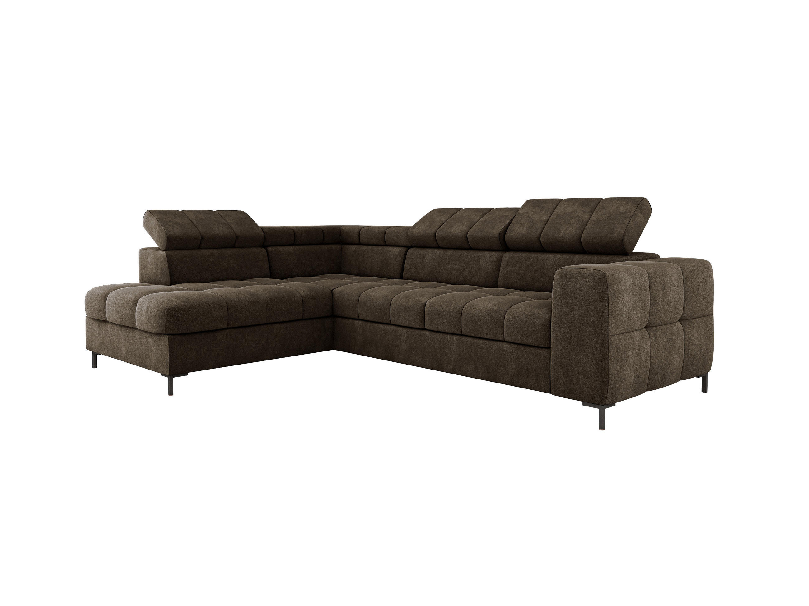 ECKSOFA PABLO VOGUE L-förmig mit Bett Bettkasten verstellbare Kopfstützen weicher Metallfüße freistehend LINKS 201x270x97 cm Brown - Braun, Holz/Textil (201/270cm) - DomoHome