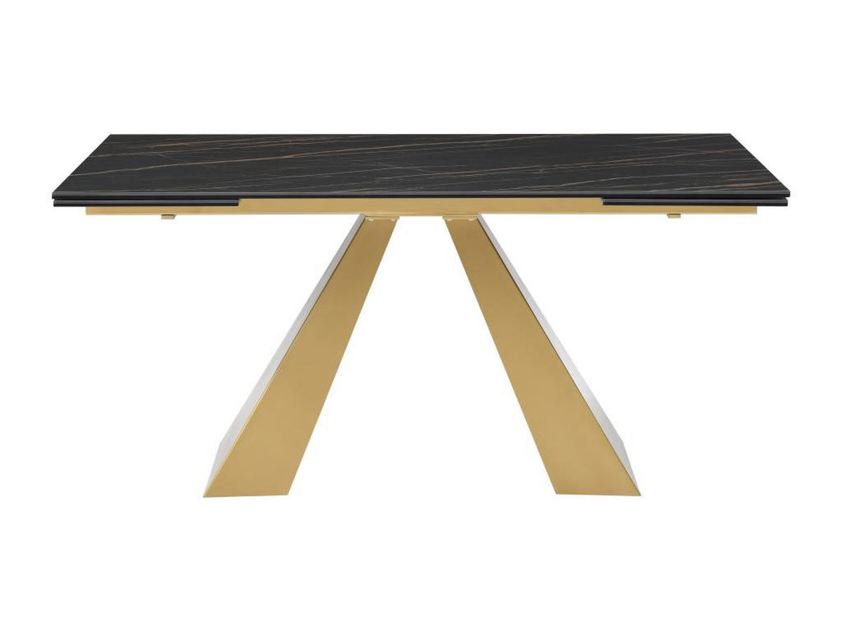 ESSTISCH ausziehbar - 6 bis 10 Personen - Sicherheitsglas, Keramik & Metall - Marmor-Optik Schwarz & Goldfarben - LOZIPA - Schwarz, Glas (240/90/76cm) - Vente-Unique