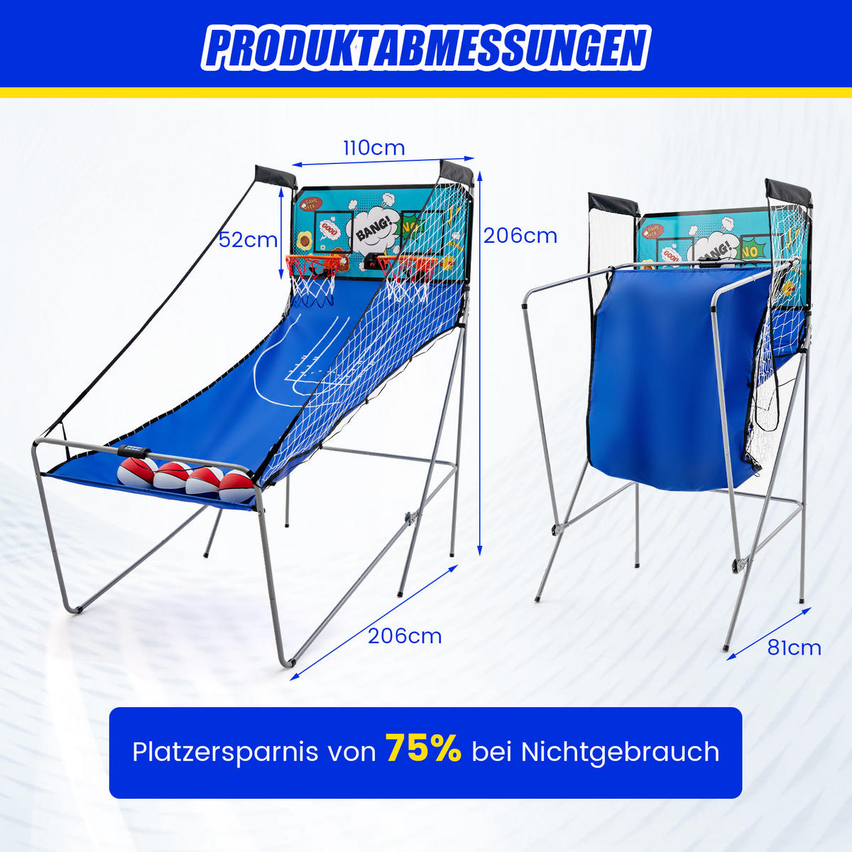 ARCADE-BASKETBALLSPIEL Blau - Blau, Metall (110/206cm) - COSTWAY