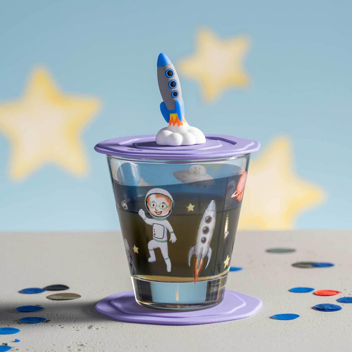 KINDERBECHERSET Bambini Avventura Weltall 215 ml - Blau, Glas (0.215L) - Leonardo Living