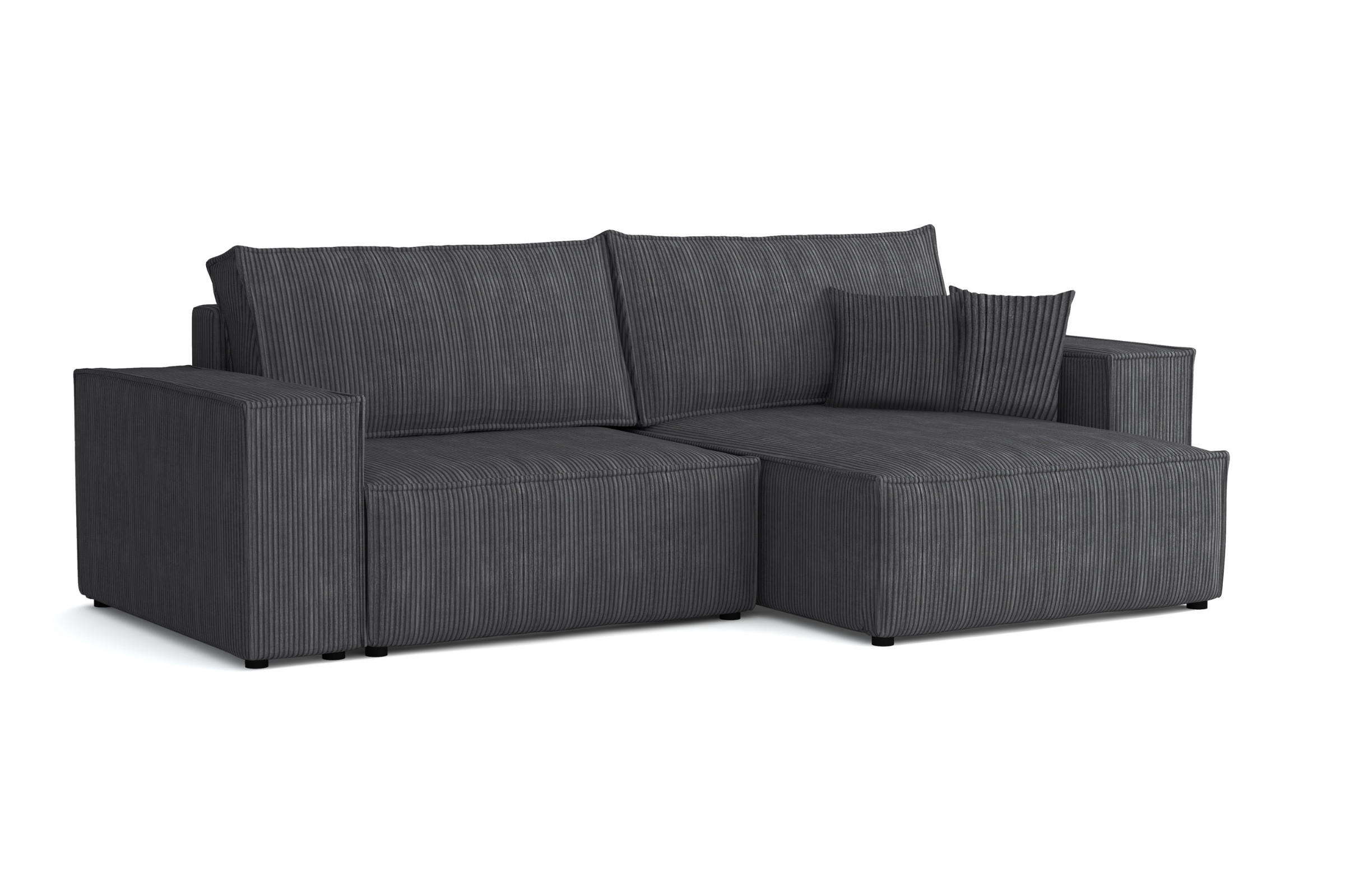 ECKSOFA MATT 255/153 cm rechts in Cord Anthrazit - Anthrazit/Schwarz, Holz/Holzwerkstoff (255/153cm) - Deine Möbel 24