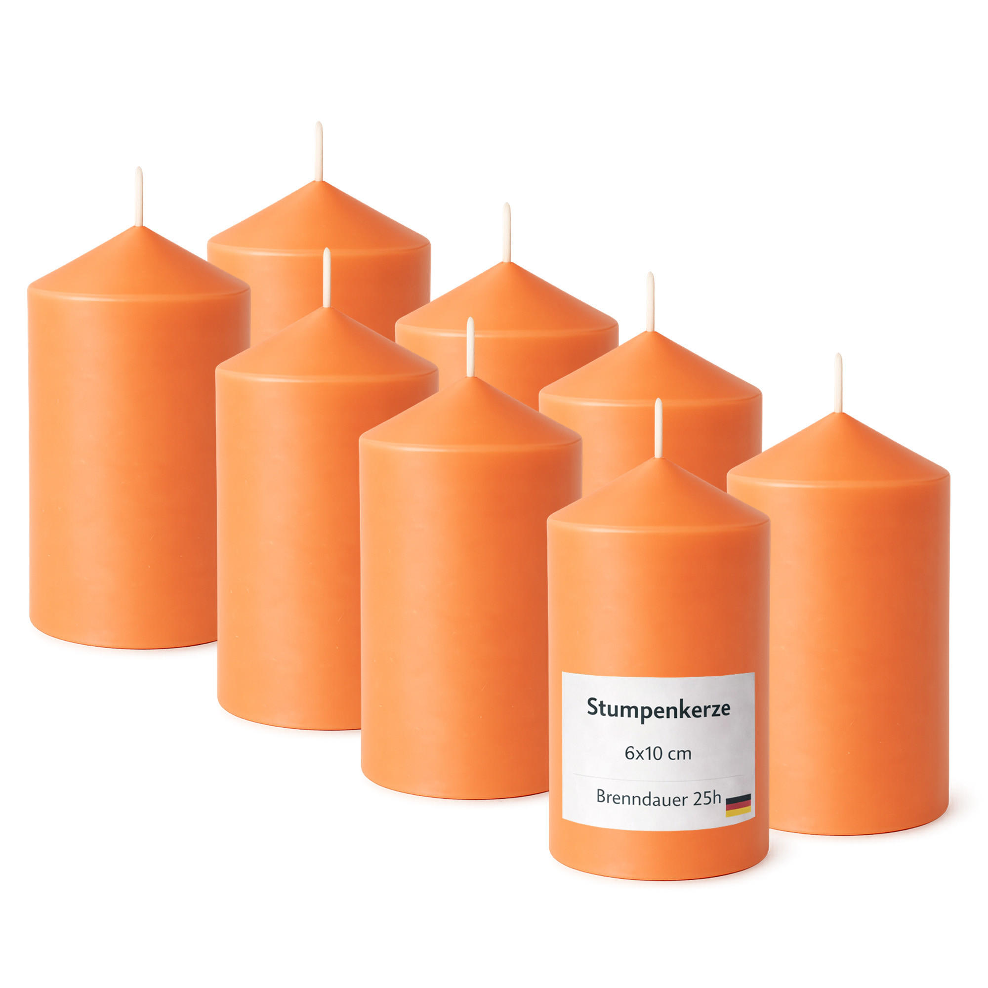 STUMPENKERZEN (8er Pack) Ø6cm x 10cm - Ocker - Dunkelorange, Naturmaterialien (10cm) - HS Candle