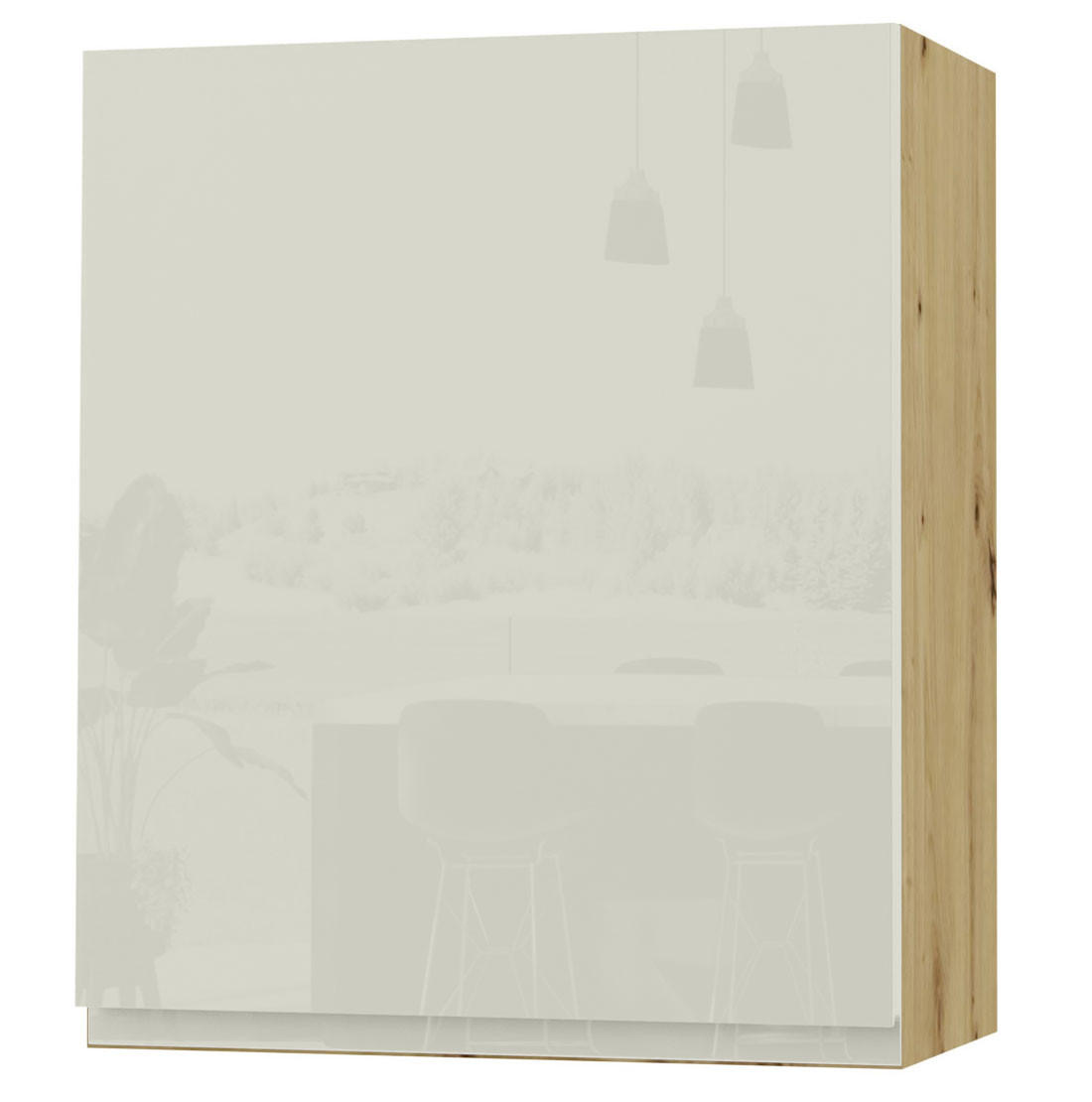 HÄNGESCHRANK Florence W2/60 Eiche Artisan / RAL 1013 perlweiß HG 60 / 32,5 / 72cm - Türanschlag links - Weiß Hochglanz/Eiche Artisan, Holz/Holzwerkstoff (60/72/32.5cm) - Feldmann-Wohnen