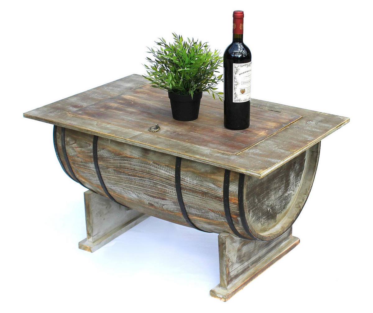 COUCHTISCH halbiertes Weinfass aus Holz Braun 80 cm 5084-H - Braun, Holz (50/80/43cm) - DanDiBo