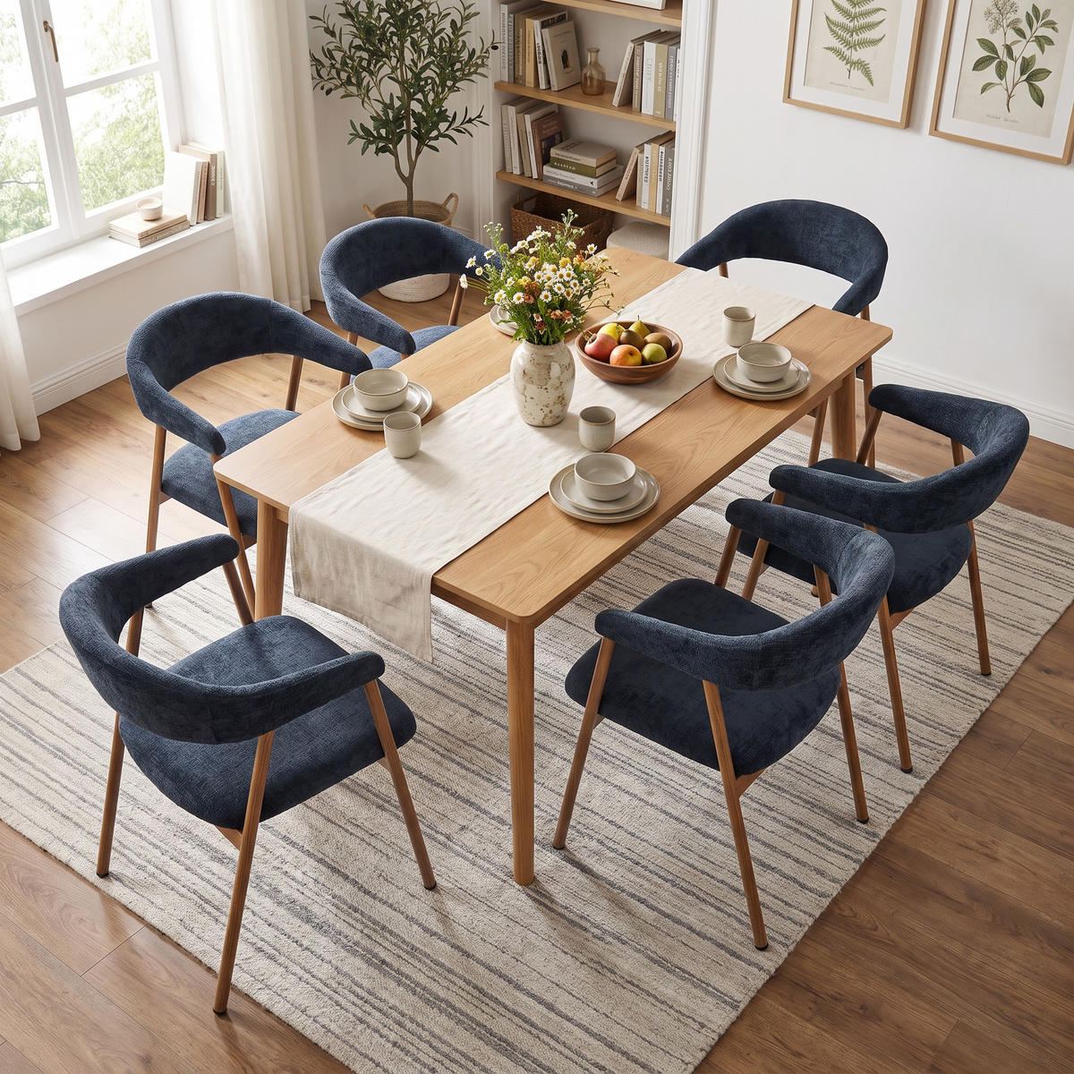 ESSZIMMERSTÜHLE 6er-Set, gepolstert, Chenille, Metallbeine in Holzoptik, Blau - Blau, Textil (61/80.5/59cm) - Meubles Cosy