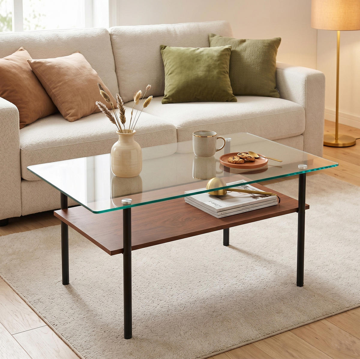 COUCHTISCH aus Glas 97x57x45 cm MDF und Metall Schwarz/Braun mit Ablagefläche - Schwarz, Holzwerkstoff (97.7/57.7/45cm) - IVMEU