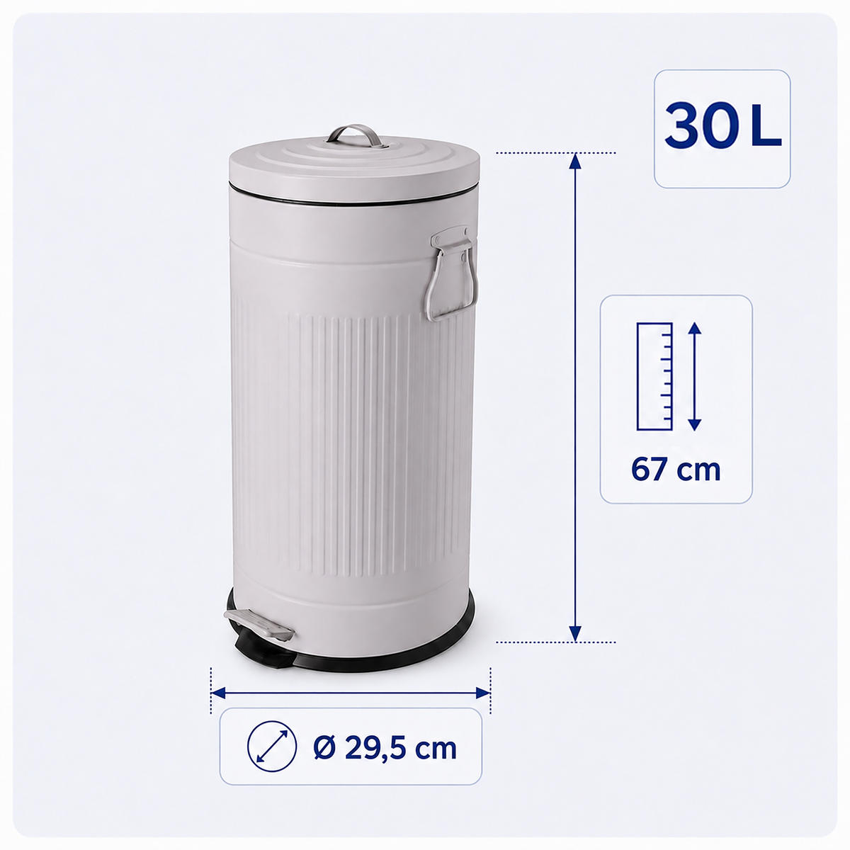 TRETEIMER Grau 30 l Soft-Close Metall - Grau, Kunststoff/Metall (29.5/67/29.5cm) - Relaxdays