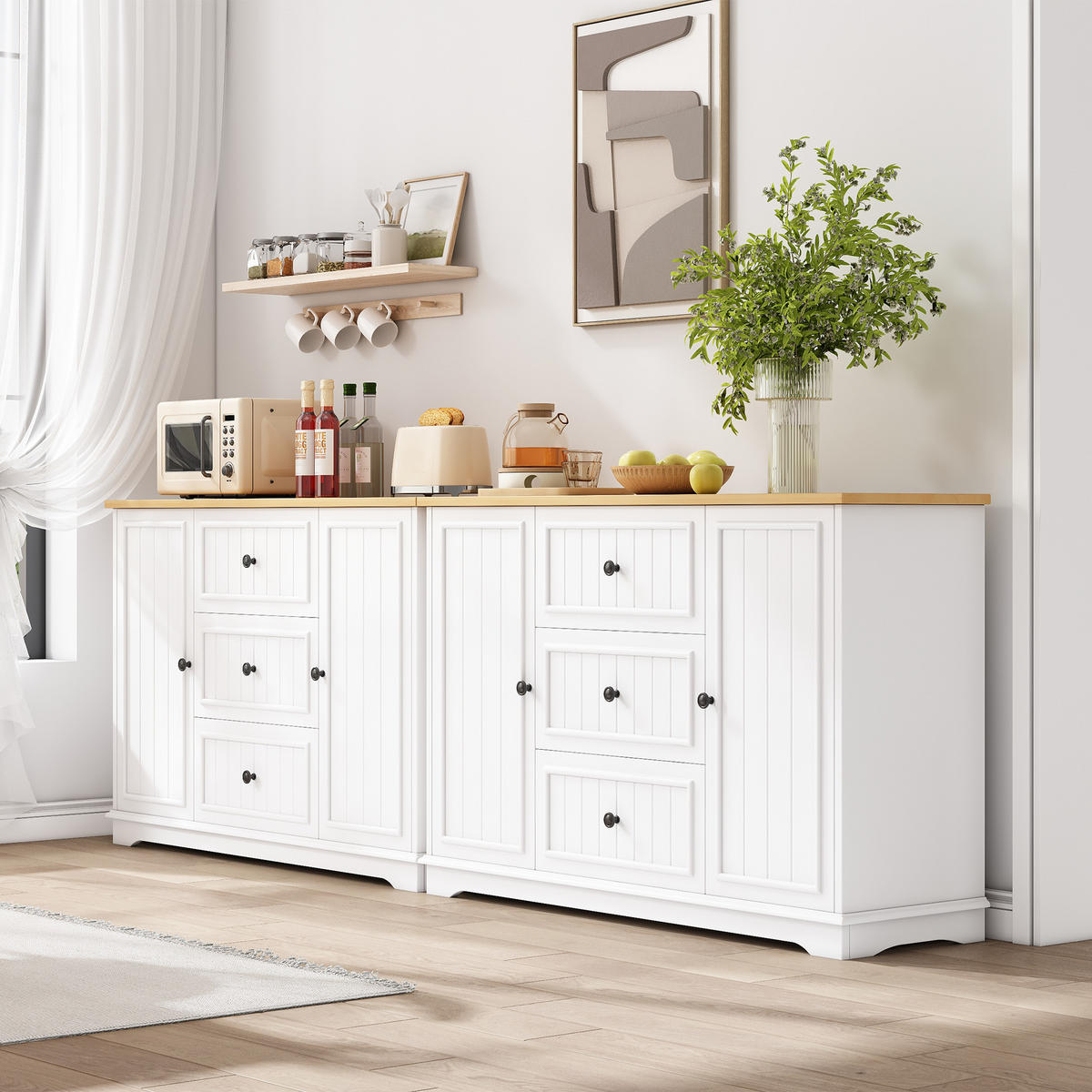 SIDEBOARD mit 3 Schubladen und Küchentüren, Weiß - Weiß, Holzwerkstoff (126/86/40cm)
