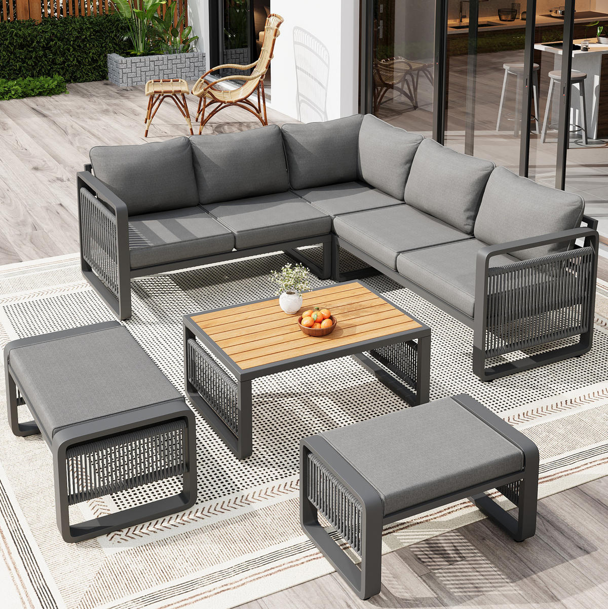 GARTENLOUNGE 120/65/66,5 cm grau aus Metall mit spritzwassergeschützten Polstern - Grau, Metall - OKWISH