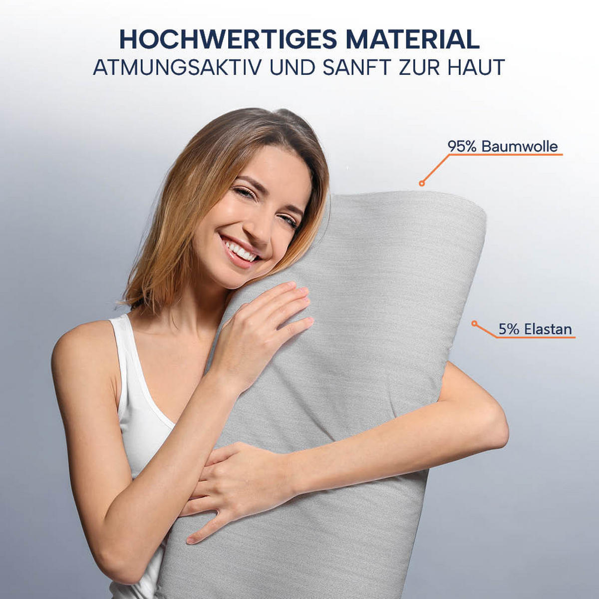 KISSENBEZUG für orthopädisches Nackenkissen, DOPPELPACK Grau 60x30 cm - Grau, Textil (30/60cm) - casimum