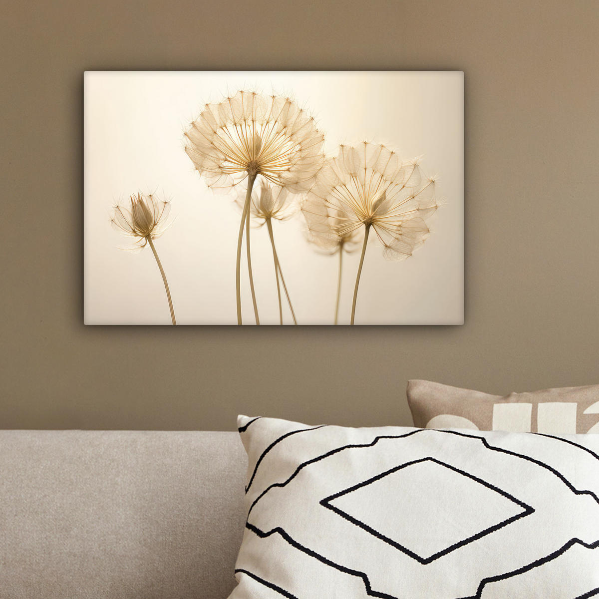LEINWANDBILD Sonnenlicht - Löwenzahn - Botanisch - Blumen 30x20 cm - Creme, Textil (30/20cm) - MuchoWow