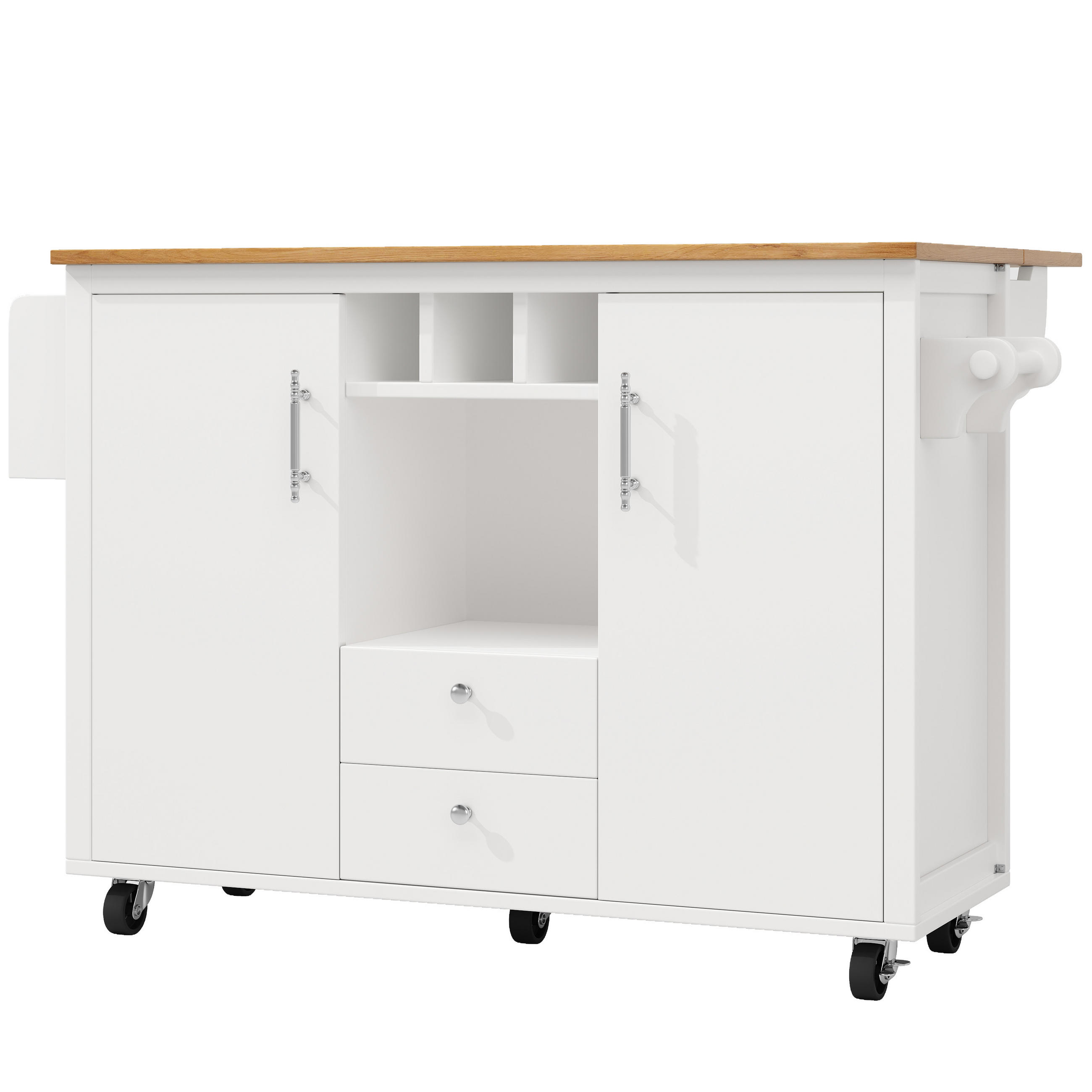 KÜCHENINSEL DE-41275 137,9/45-73/92 cm mit Weinregal und Türregal Weiß - Weiß, Holzwerkstoff (137.9/92.5/73cm) - ComfortXL