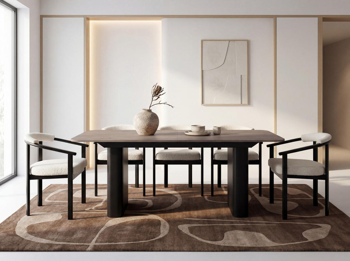 ESSTISCH Riven rechteckig ausziehbar verlängerbar mit Butterfly-Auszug, Eiche Braun 180-276/90/76 cm - Eichefarben/Schwarz, Holzwerkstoff/Metall (90/276/76cm) - WFL GROUP