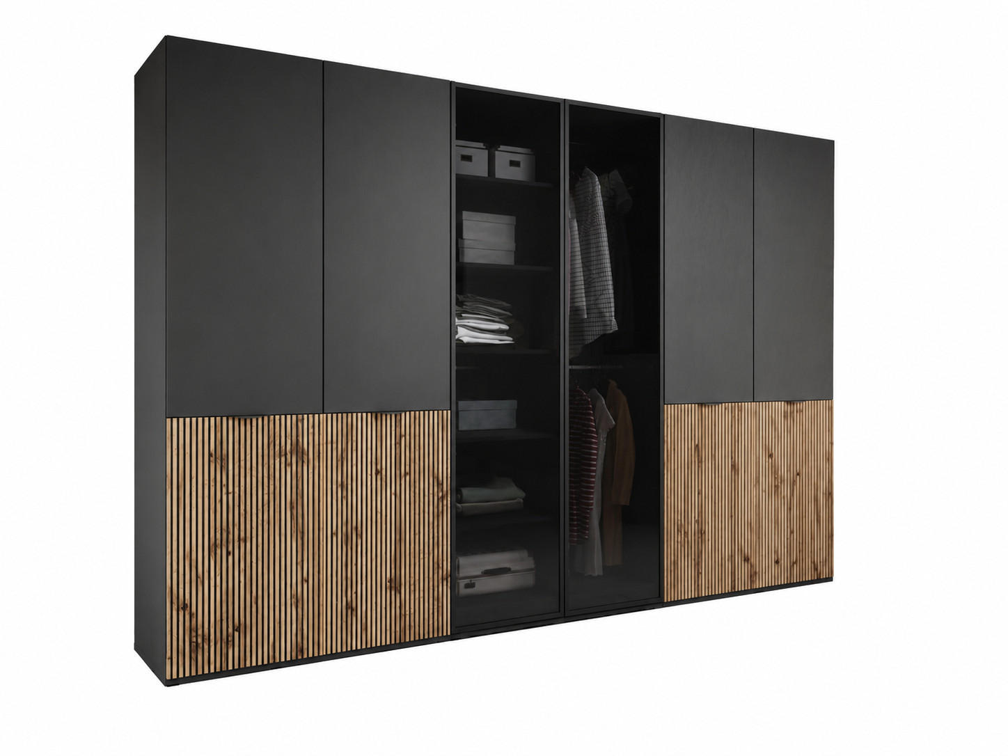 Masseno Drehtürenschrank Schwarz 303x200x51 cm