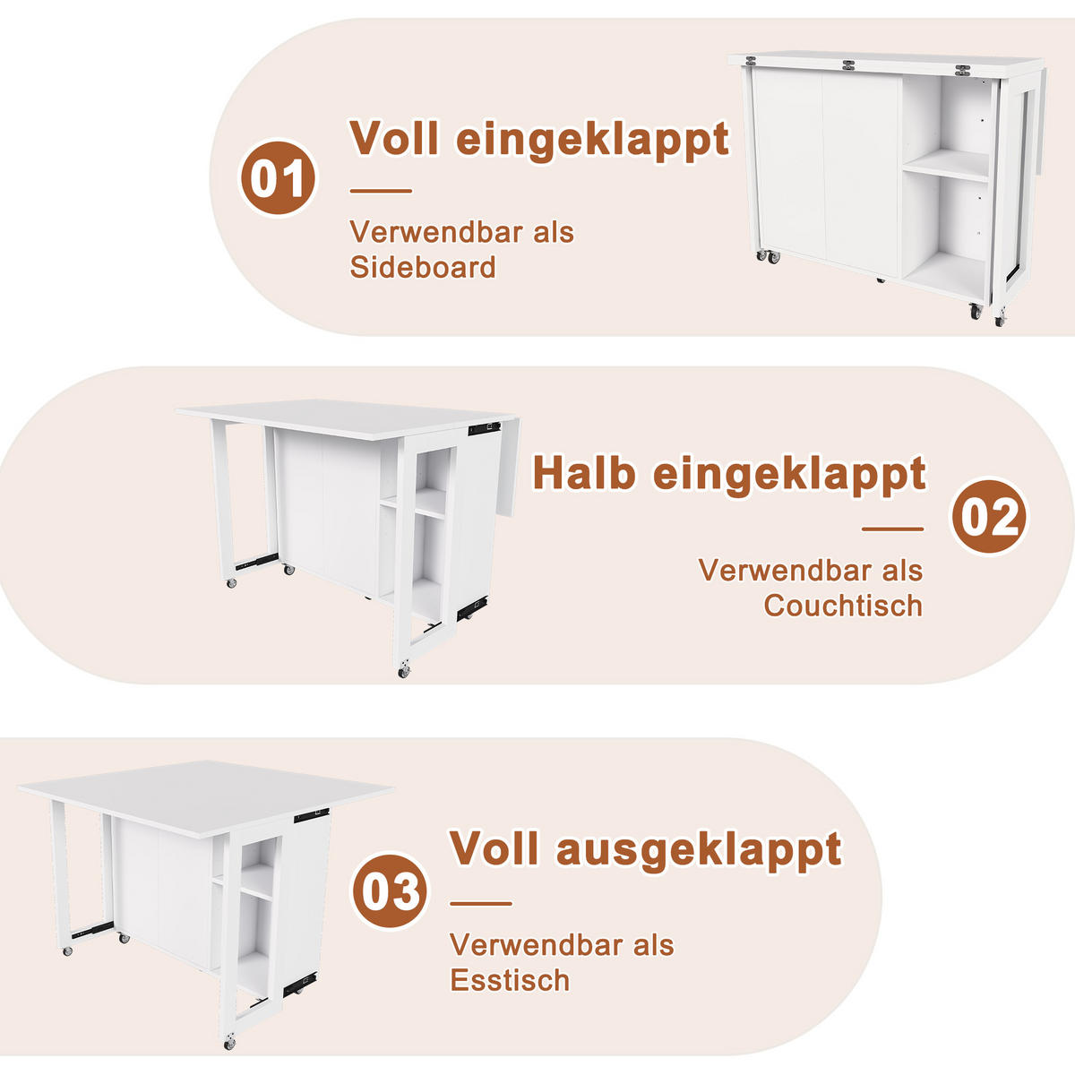 KÜCHENINSEL 100/35/75 cm Weiß mit arretierbaren 360° Rollen und Stauraum - Weiß, Holz (105/75/100cm) - Oxeza