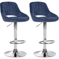 BARHOCKER 2er Set Samt blau - Chromfarben/Blau, Textil (47/85/48cm) - CLP