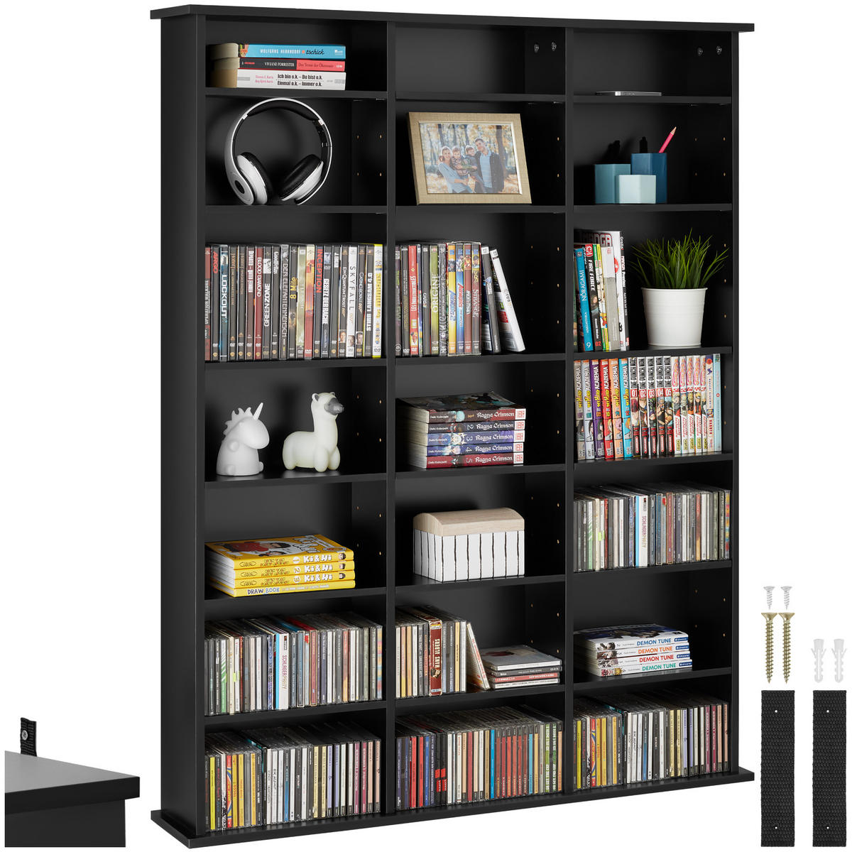 CD/DVD Regal Stevie,105,5 x 19 x 136,5 cm,schwarz - Schwarz, Holz (19/136.5/105.5cm) - tectake