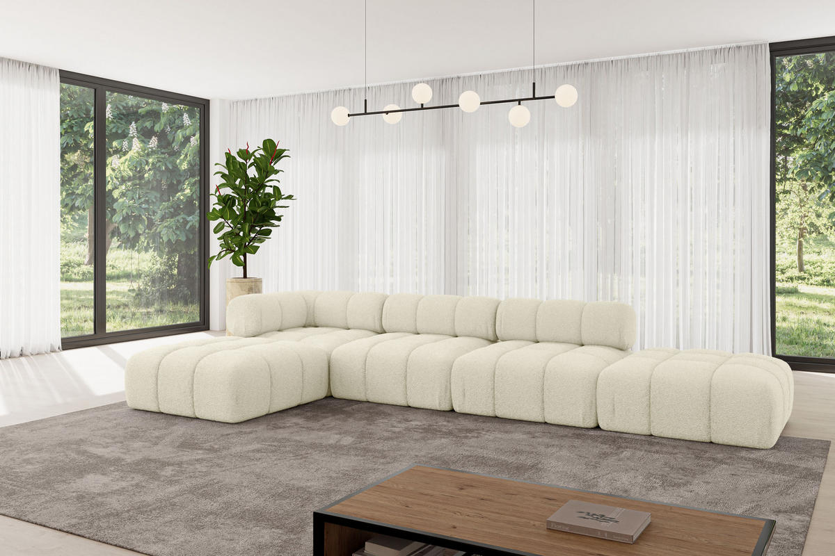ECKSOFA modulares Sofa Kerru-L2 - 380x190x70 cm Beige Bouclé - Beige, Holzwerkstoff/Textil (380/190cm) - ALTDECOR