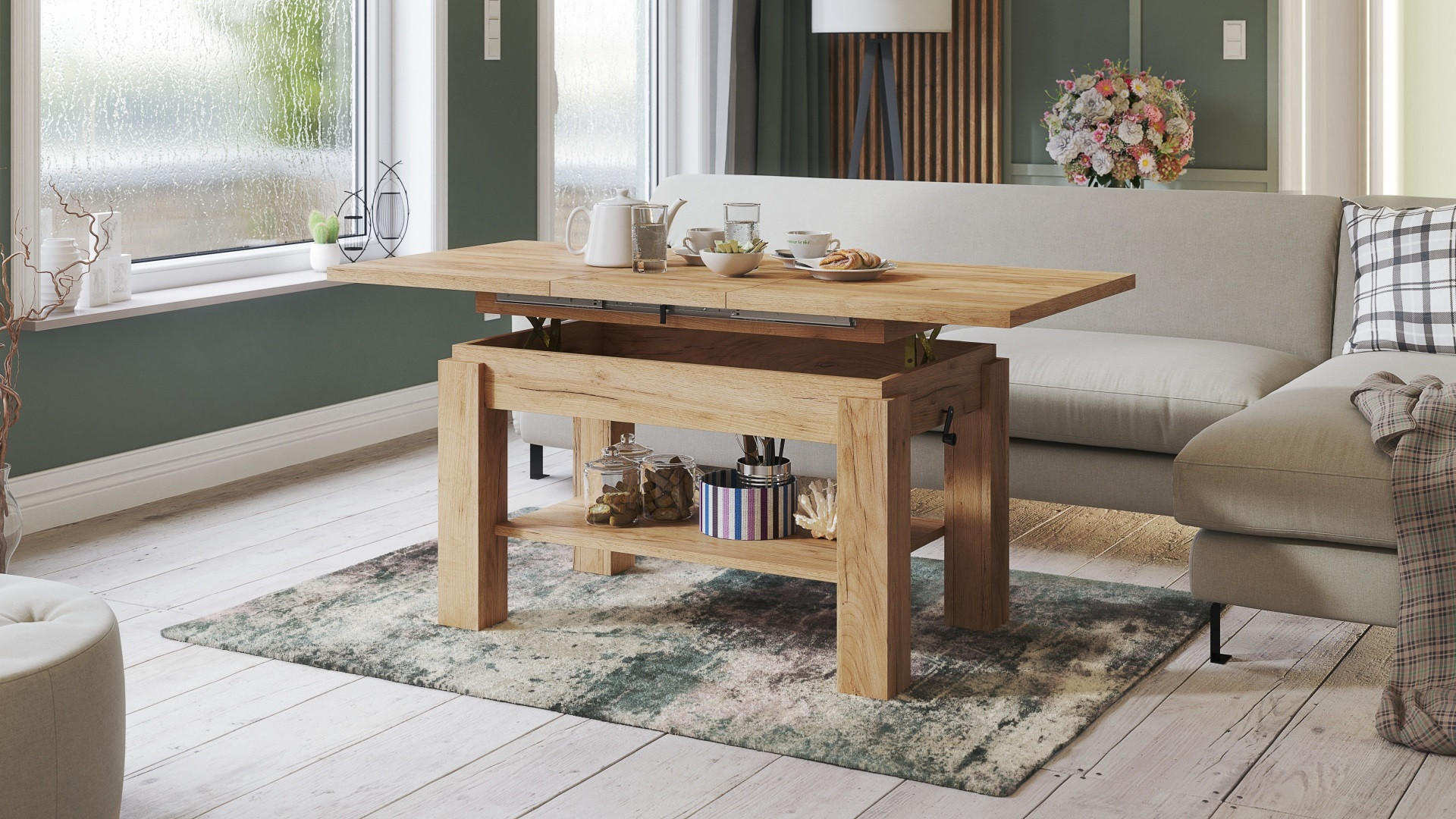 COUCHTISCH rechteckig Eiche Gold ausziehbar höhenverstellbar - Eichefarben, Holzwerkstoff (68/110/59cm) - designimpex
