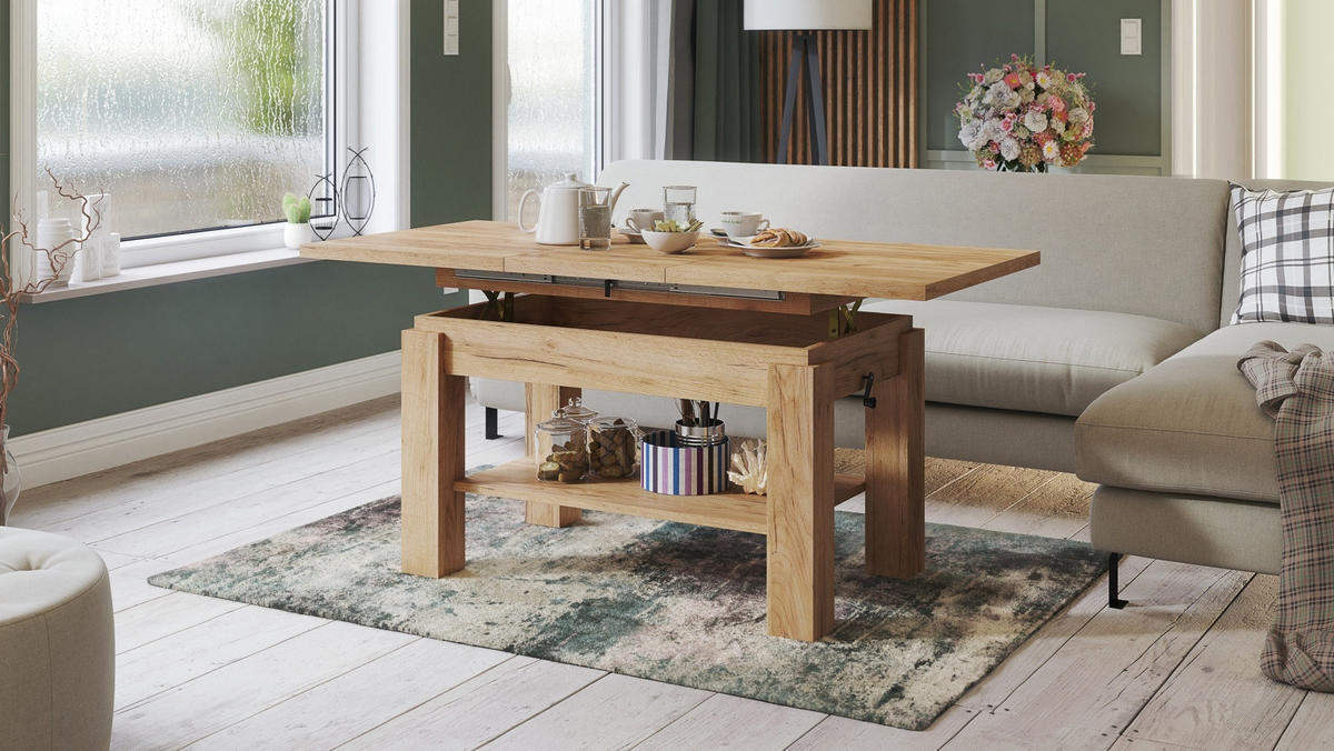 COUCHTISCH rechteckig Eiche Gold ausziehbar höhenverstellbar - Eichefarben, Holzwerkstoff (68/110/59cm) - designimpex