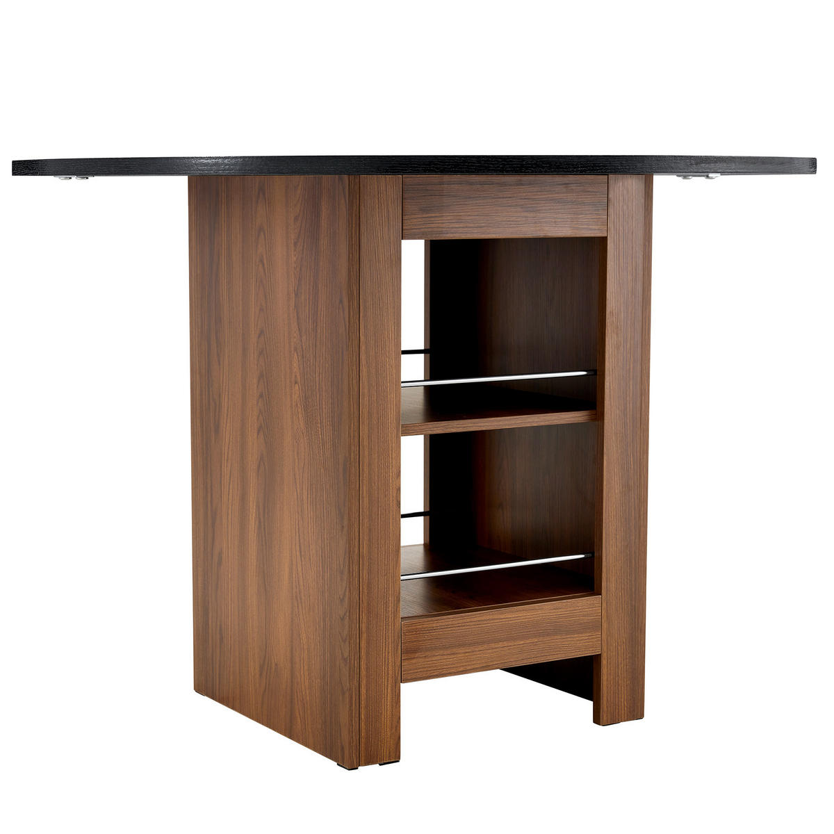 ESSTISCH Schwarz mit Ablageboden und nussbaumfarbenem Metallgestell 100/100/76 cm - Schwarz, Holz (100/100/76cm) - Oxeza