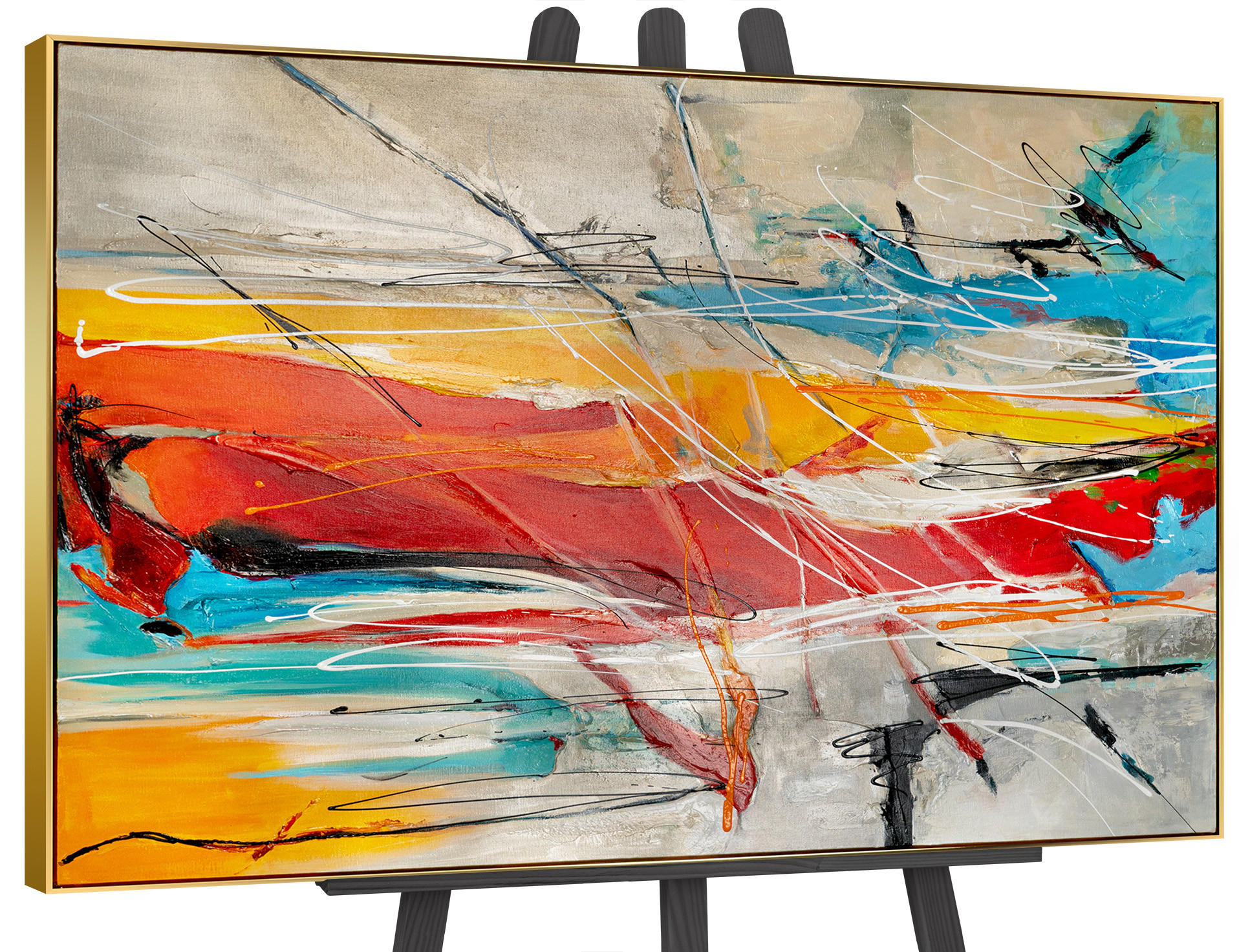GEMÄLDE Farbige Harmonien II Schattenfugenrahmen Gold 140x100 cm - Goldfarben, Holz (140/100cm) - YS-art gallery