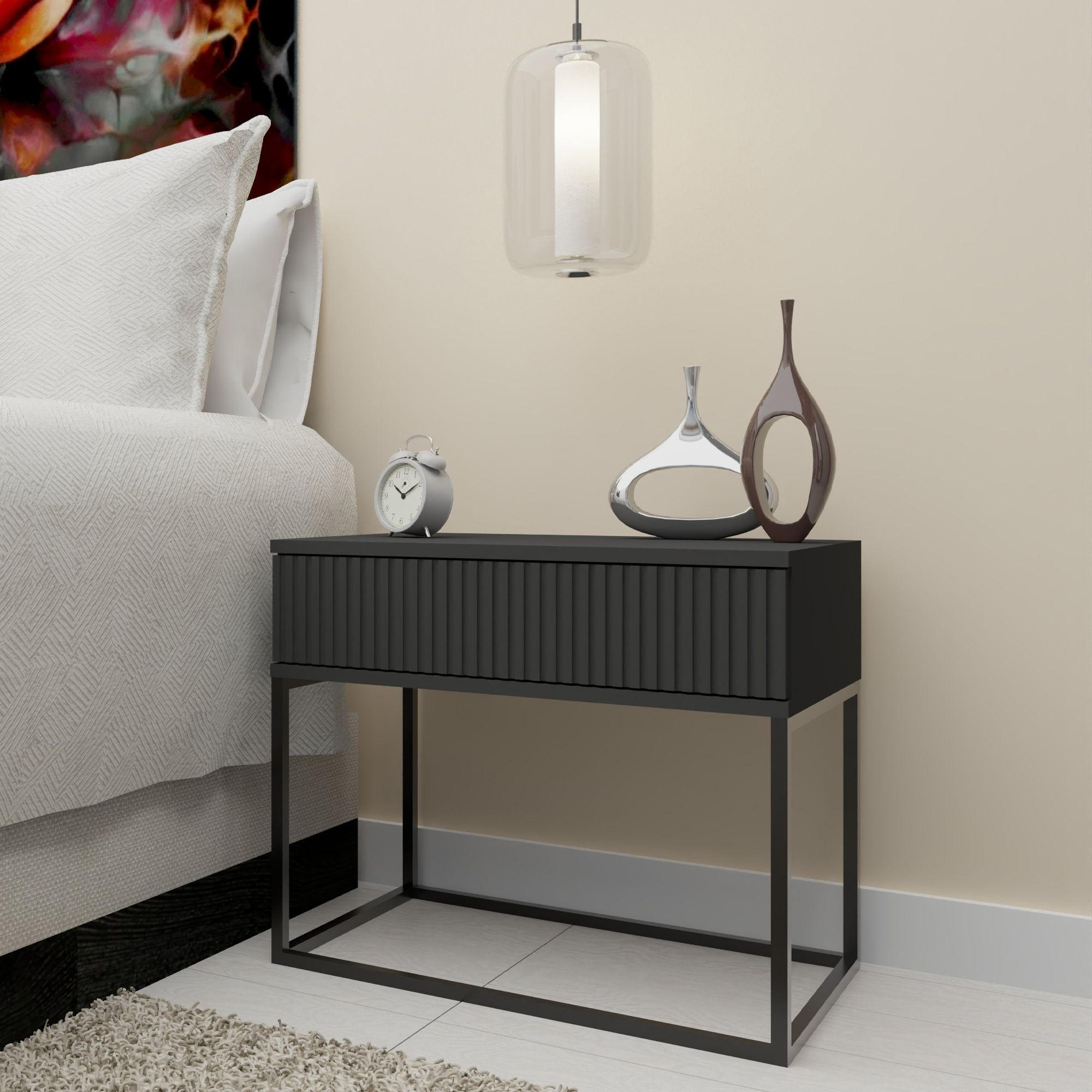 NACHTTISCH RECTUS Nachtschrank, Modern - Anthrazit/Schwarz, Holzwerkstoff (60/52/39cm) - KONSIMO®